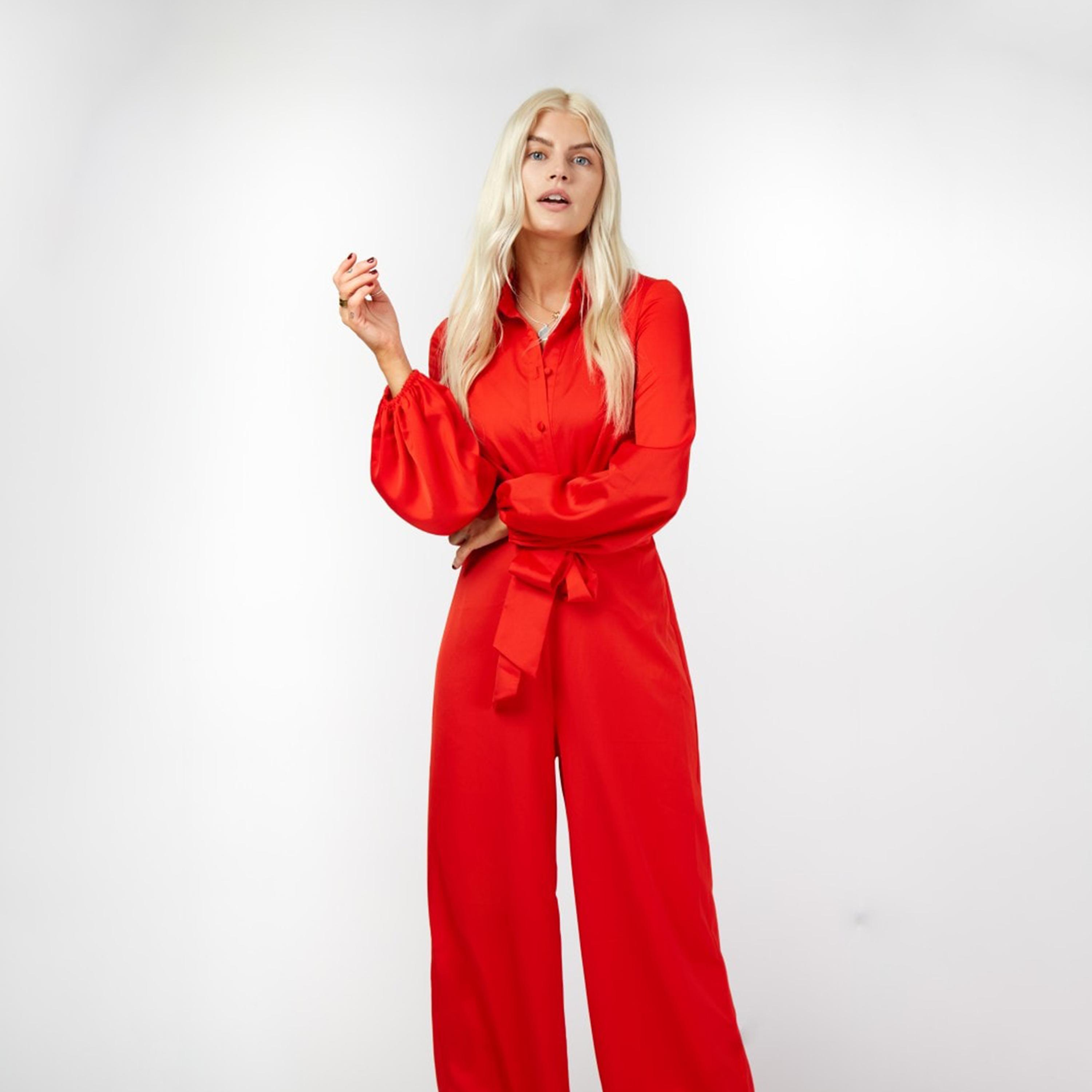 Little Mistress V-neck Jumpsuit with Puff Sleeves-women-clothing-jumpsuits-image-2