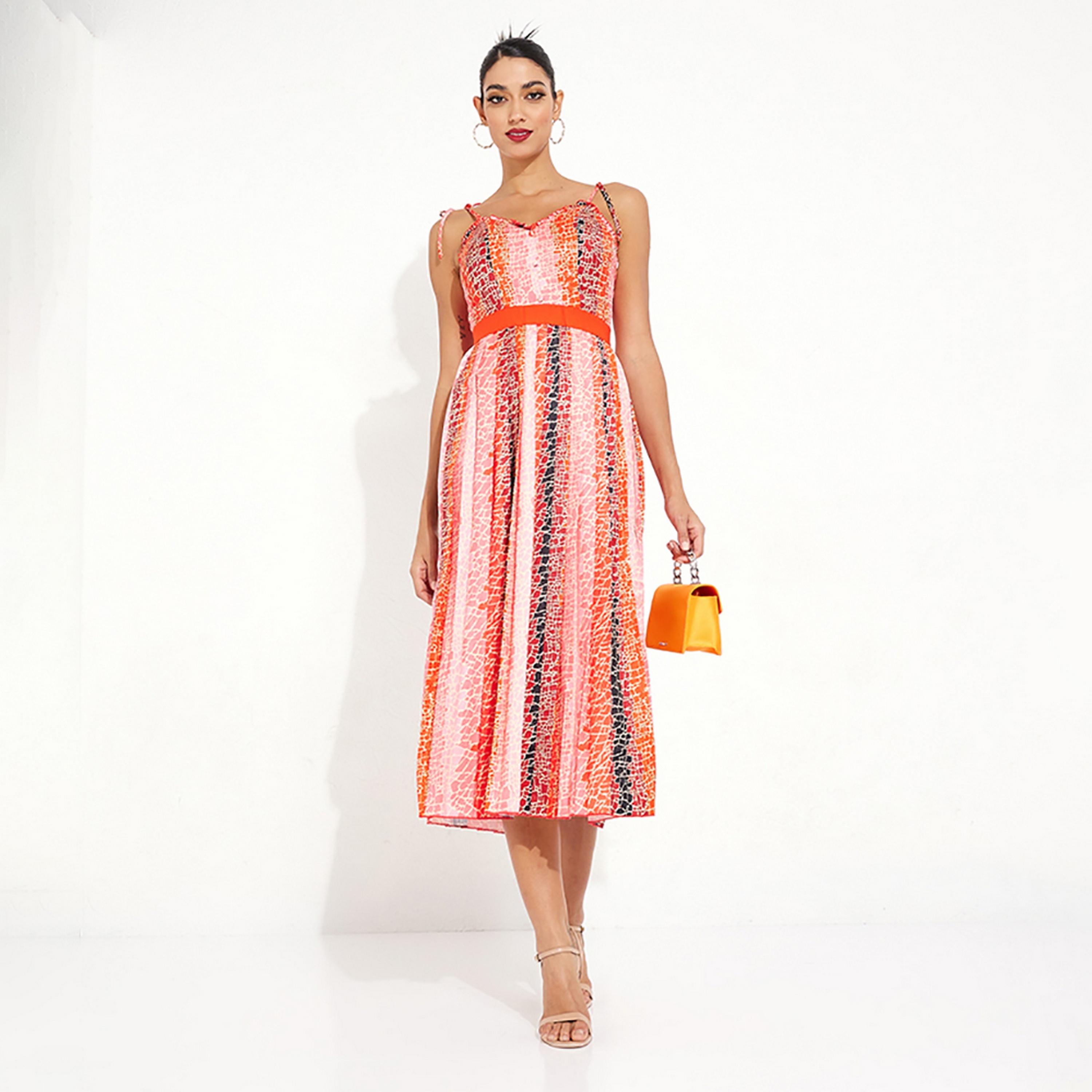 Little Mistress Multicolour Striped Shoulder Straps Fit and Flared Midi Women's Dress-women-clothing-dresses-image-1