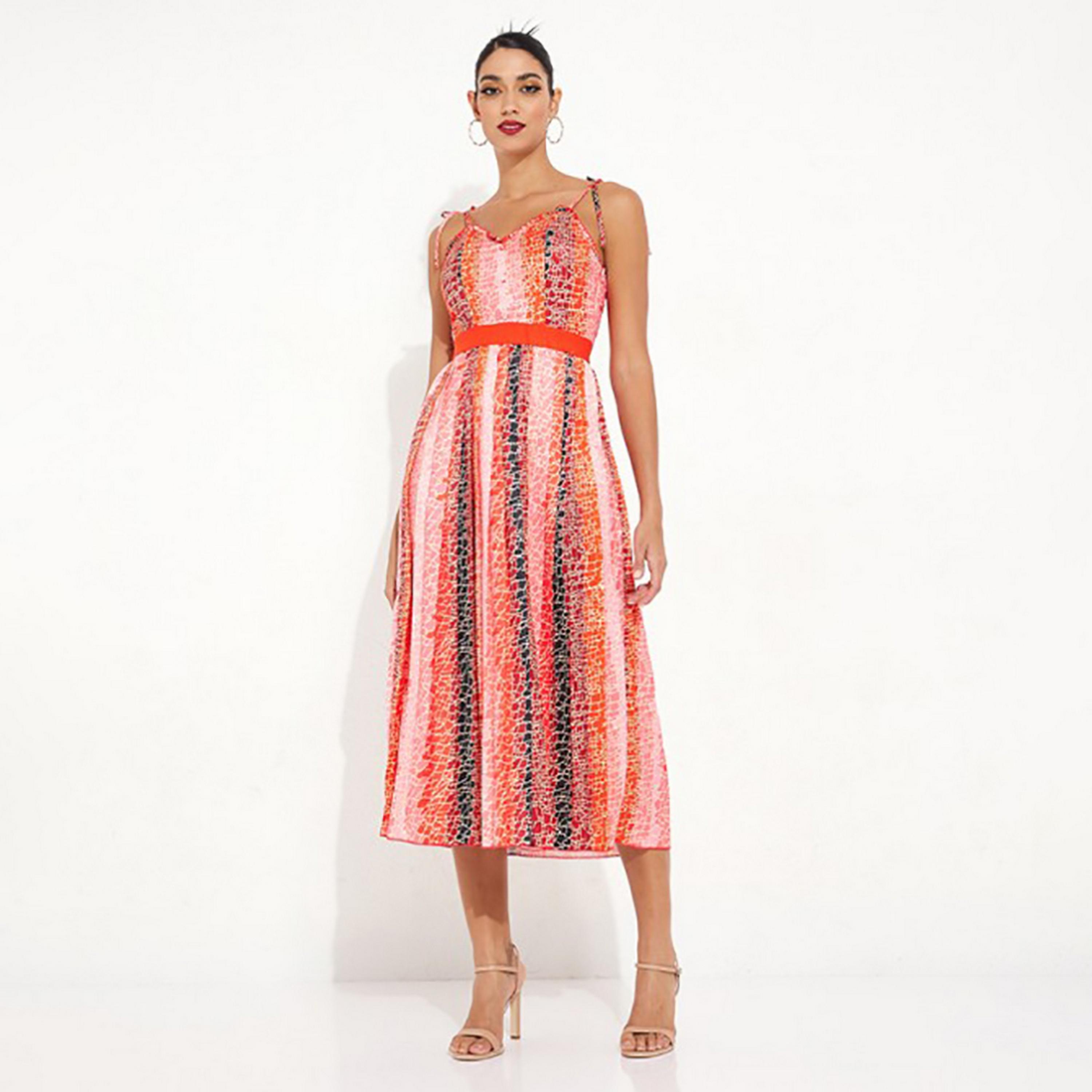 Little Mistress Multicolour Striped Shoulder Straps Fit and Flared Midi Women's Dress-women-clothing-dresses-image-3