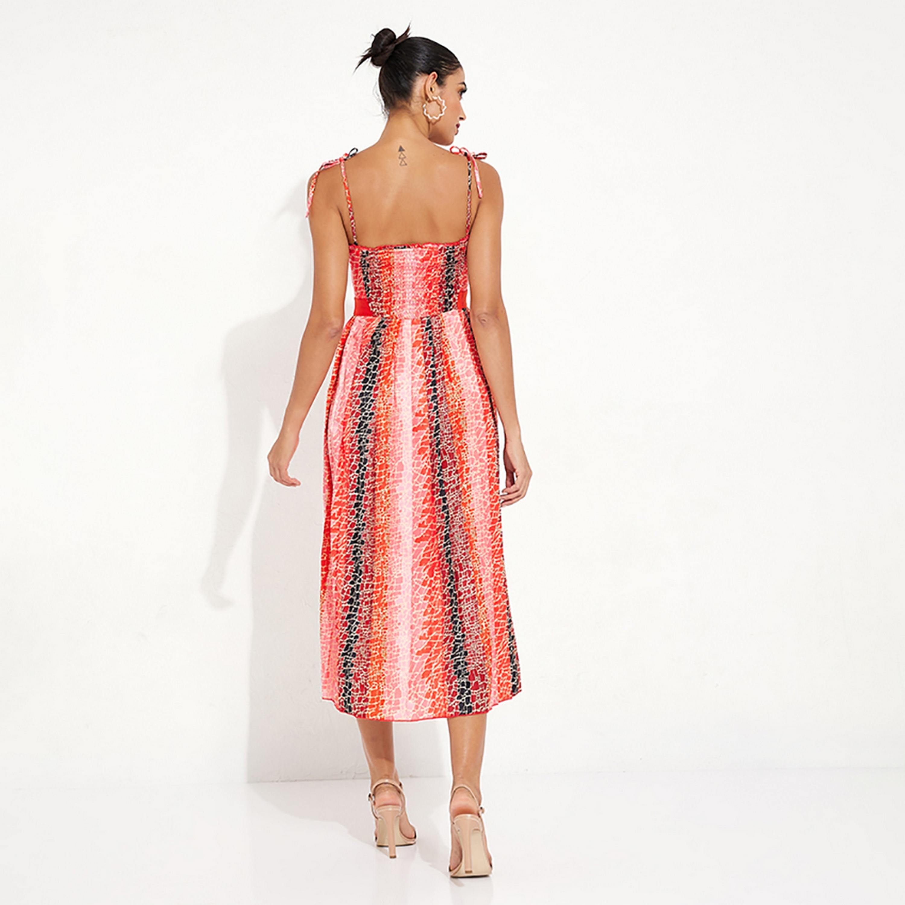 Little Mistress Multicolour Striped Shoulder Straps Fit and Flared Midi Women's Dress-women-clothing-dresses-image-4