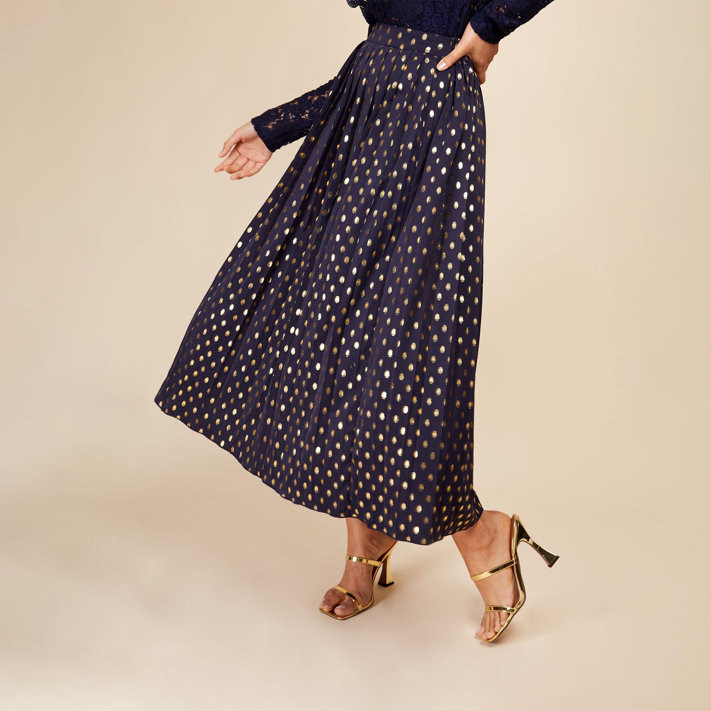Little Mistress Pleated Maxi A-line Skirt -women-clothing-skirts-image-1