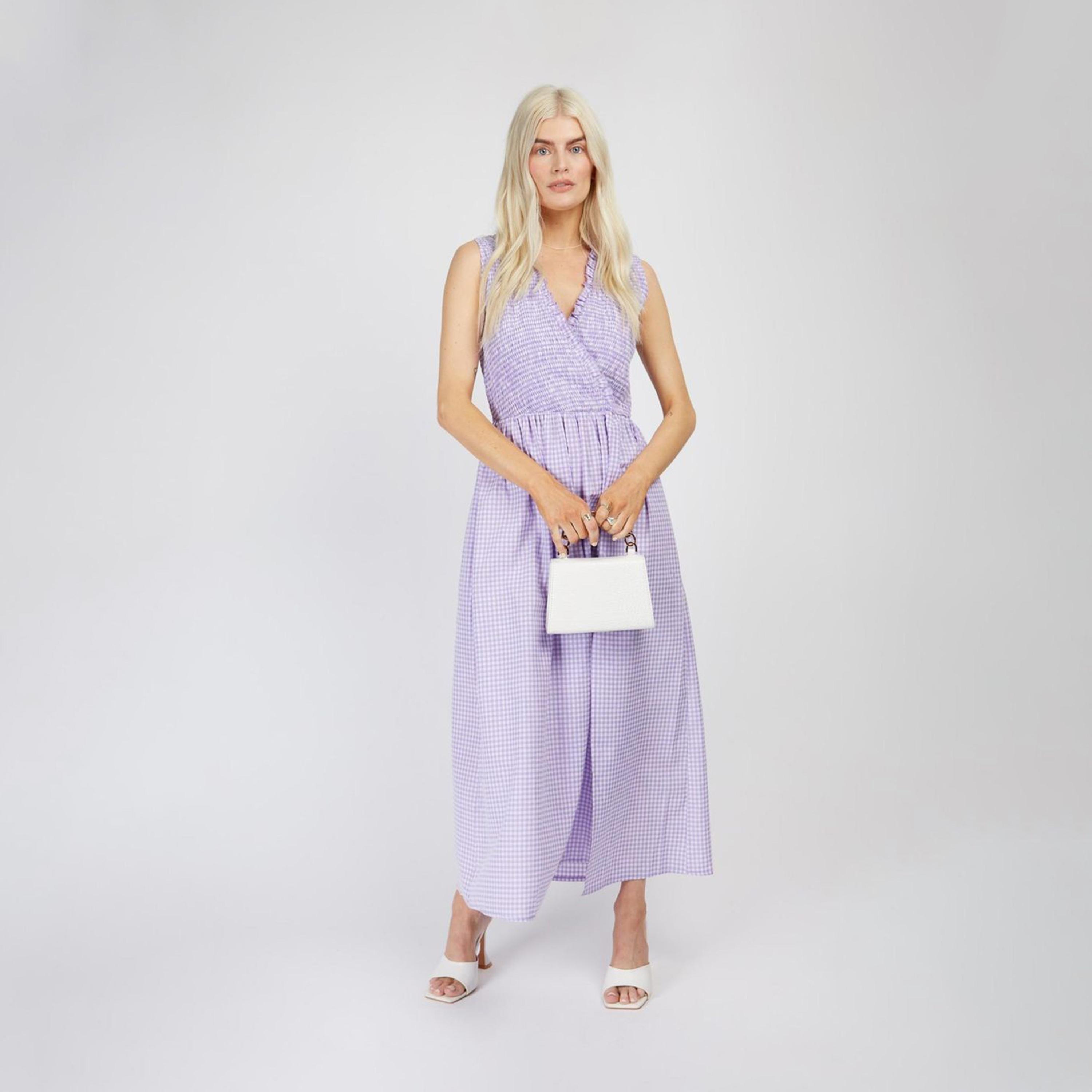 Little Mistress Checked V-neck A-line Midi Dress-women-clothing-dresses-image-1