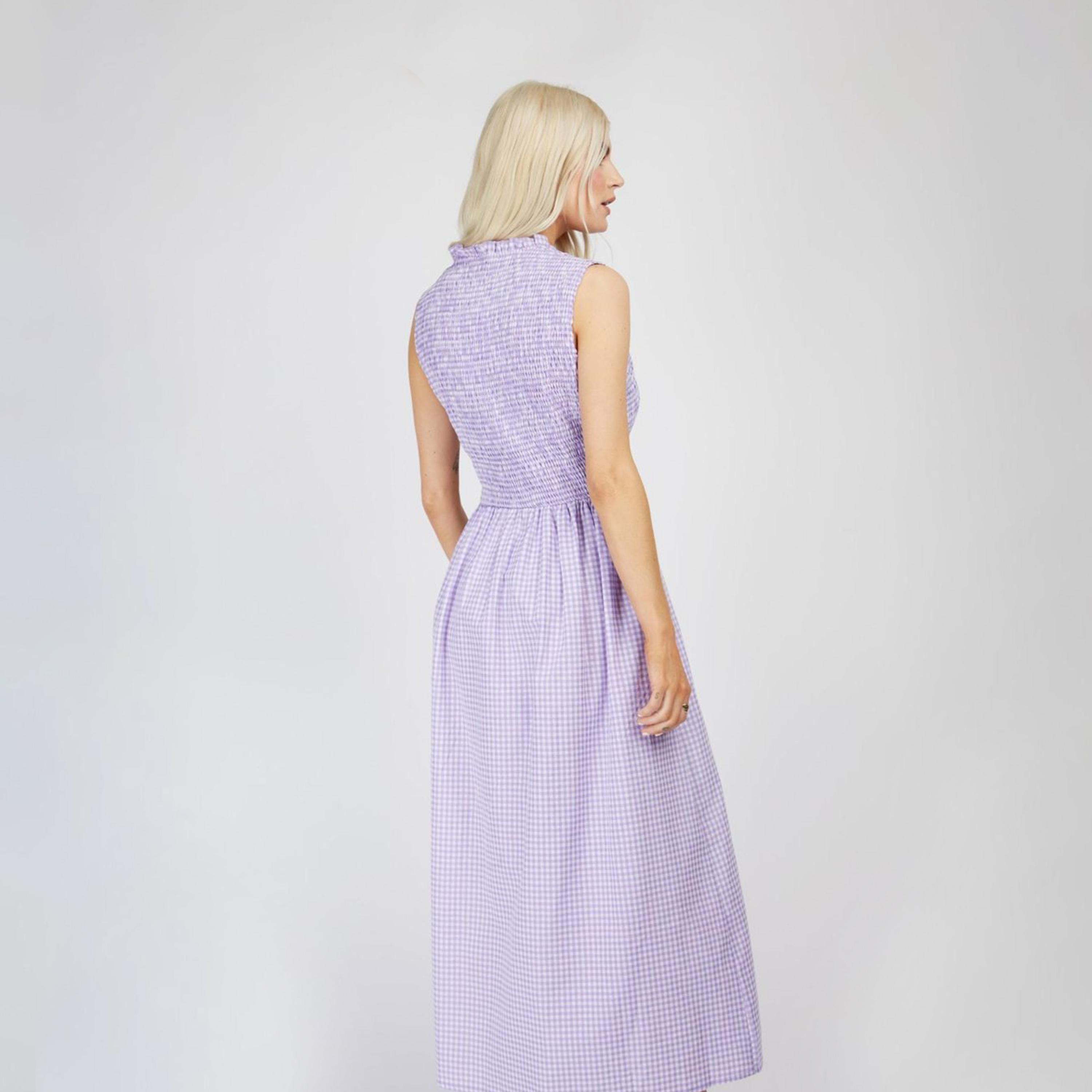 ليتل مسترس- فستان مخطط متوسط الطول بشكل A ياقة على شكل  V -women-clothing-dresses-image-3