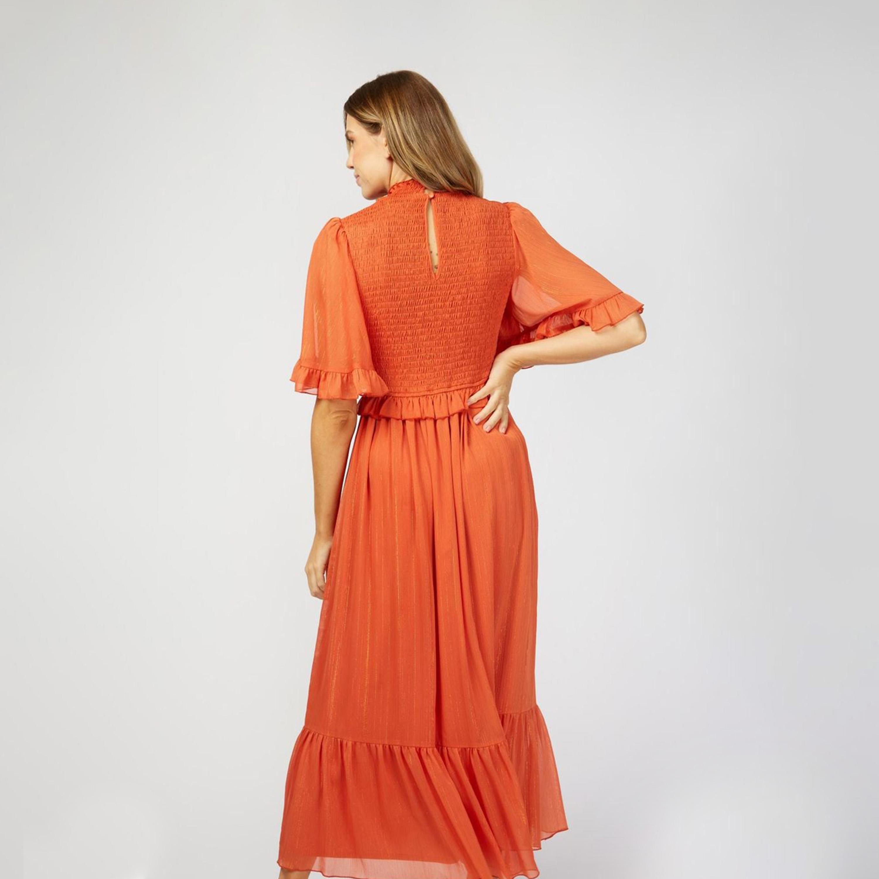 Little Mistress High Neck A-line Midi Dress with Short Sleeves-women-clothing-dresses-image-3