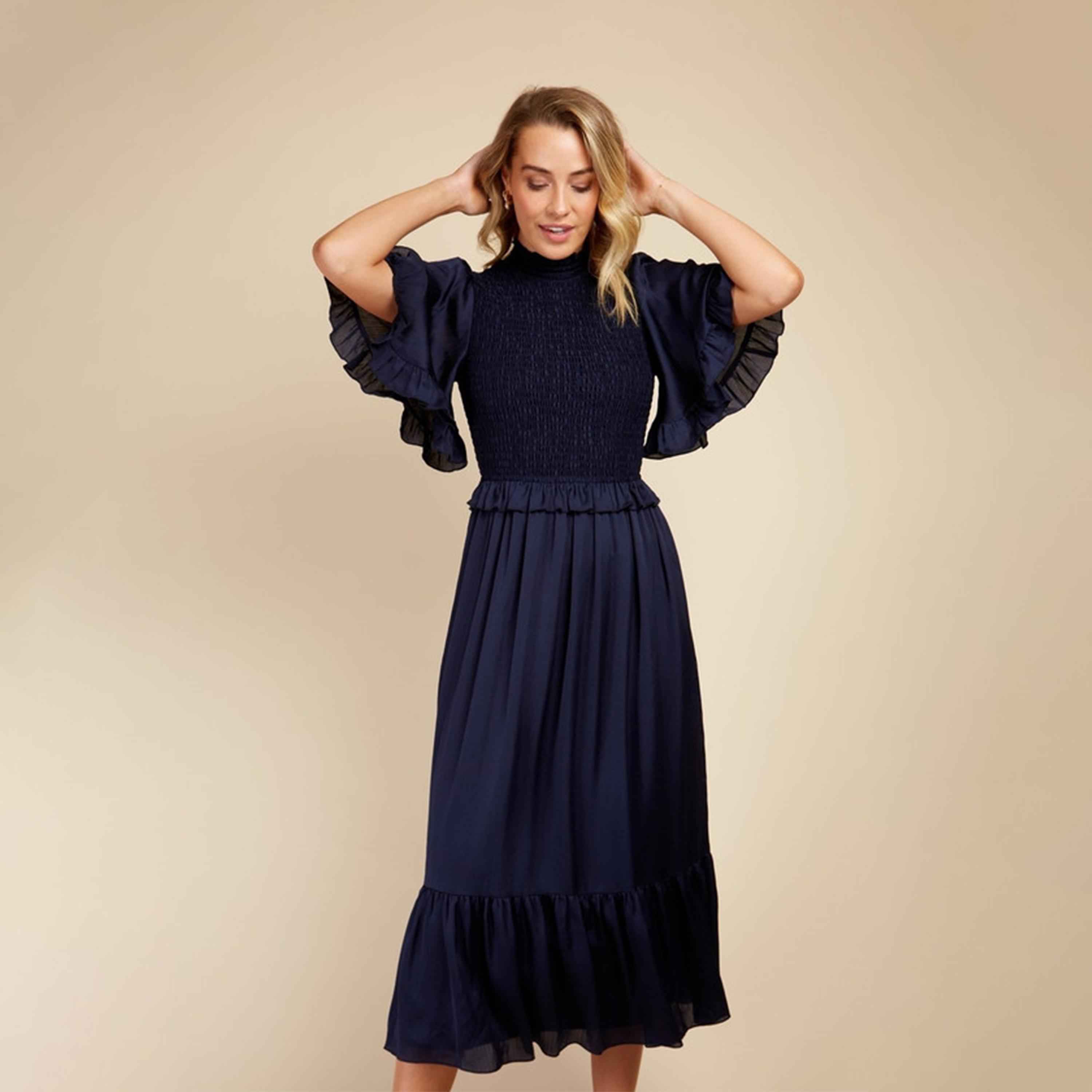 ليتل مسترس- فستان كشكش ياقة عالية متوسط الطول-women-clothing-dresses-image-1