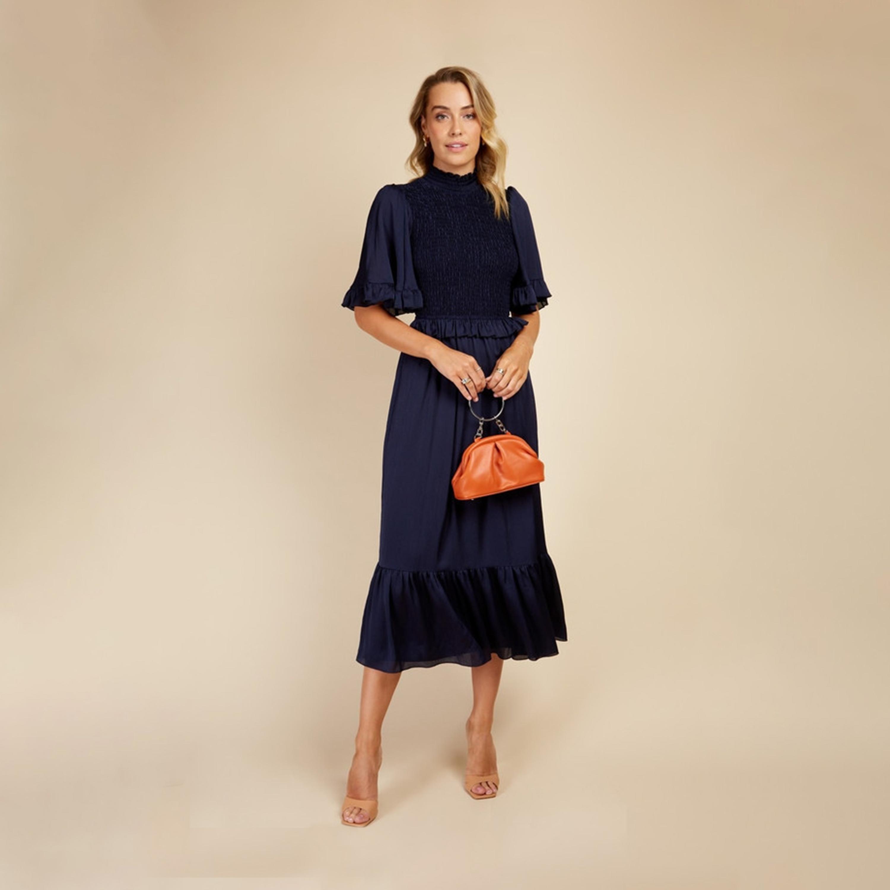 ليتل مسترس- فستان كشكش ياقة عالية متوسط الطول-women-clothing-dresses-image-2