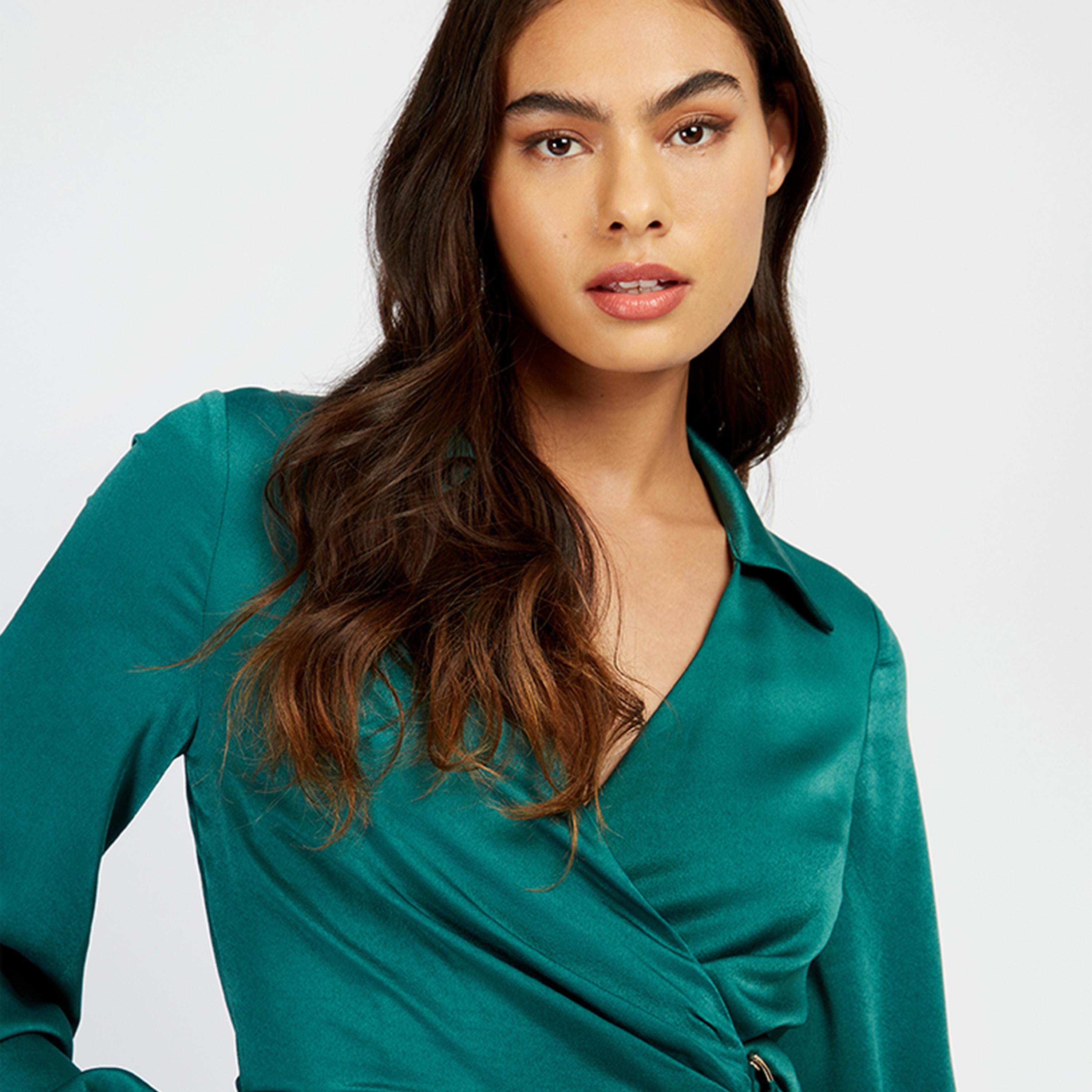 Little Mistress Satin V-neck Jumpsuit with Long Sleeves-women-clothing-jumpsuits-image-2
