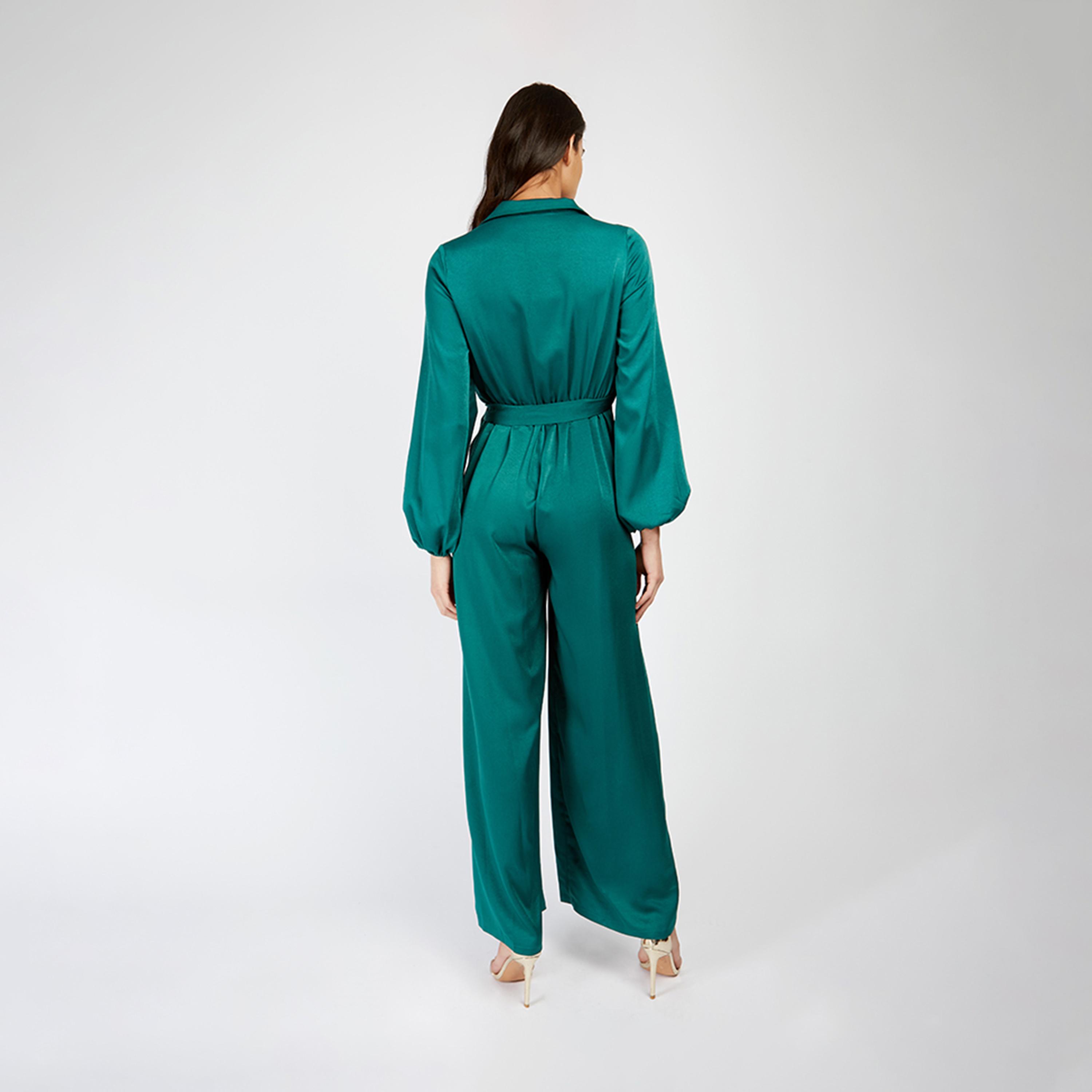 Little Mistress Satin V-neck Jumpsuit with Long Sleeves-women-clothing-jumpsuits-image-3