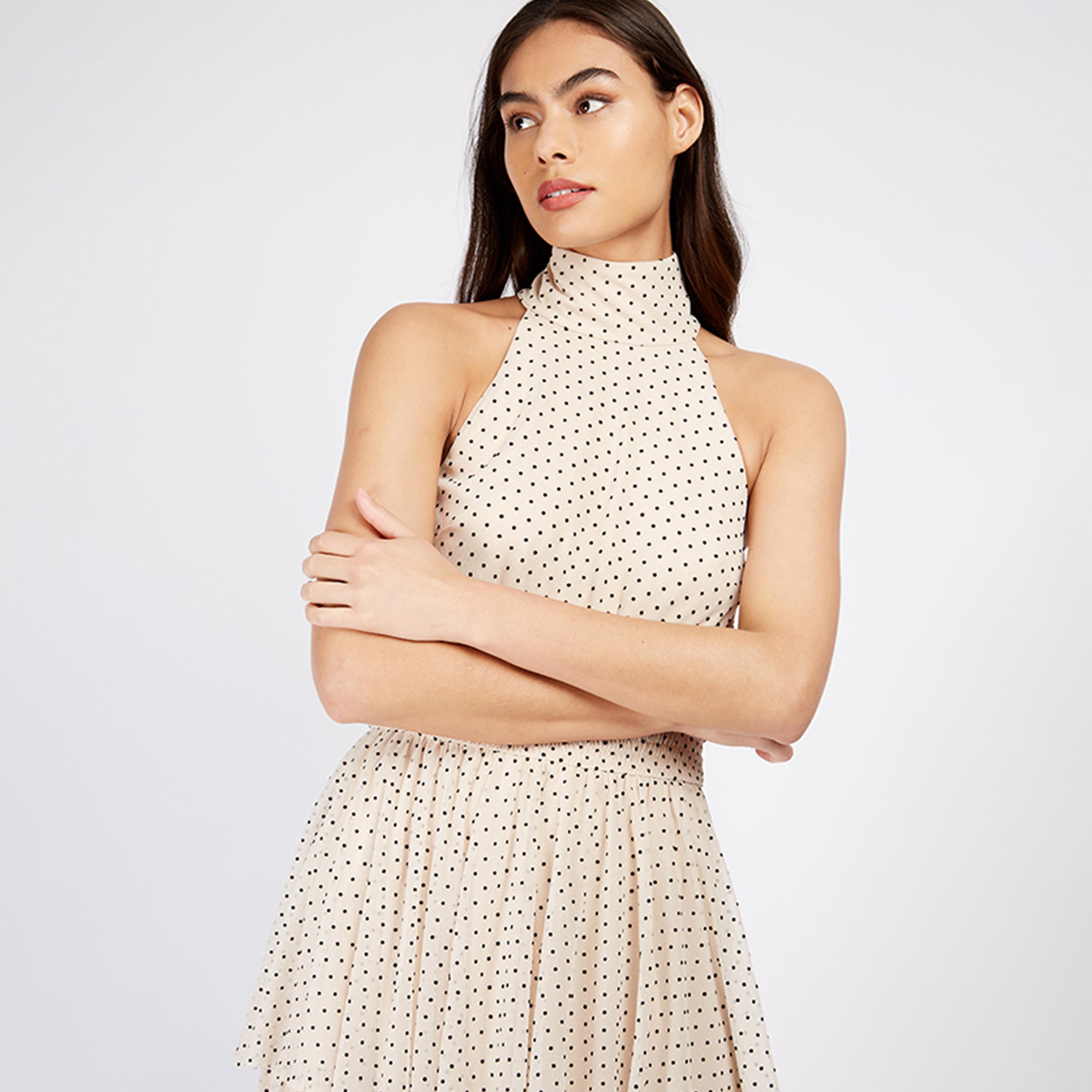 ليتل مسترس- فستان ماكسي طبقات منقط ياقة عالية-women-clothing-dresses-image-2