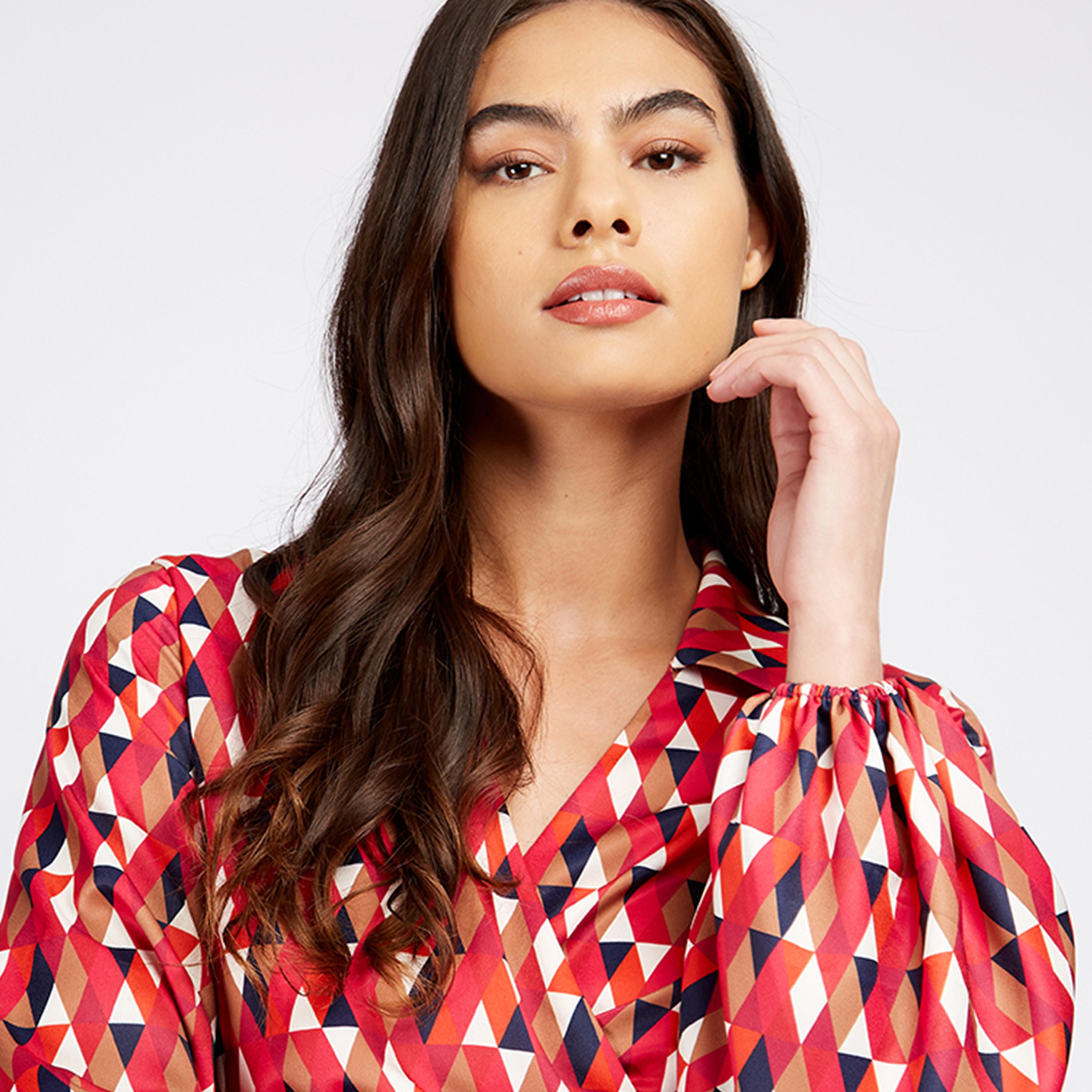 Little Mistress Printed V-neck Wrap Midi Dress with Long Sleeves-women-clothing-dresses-image-3