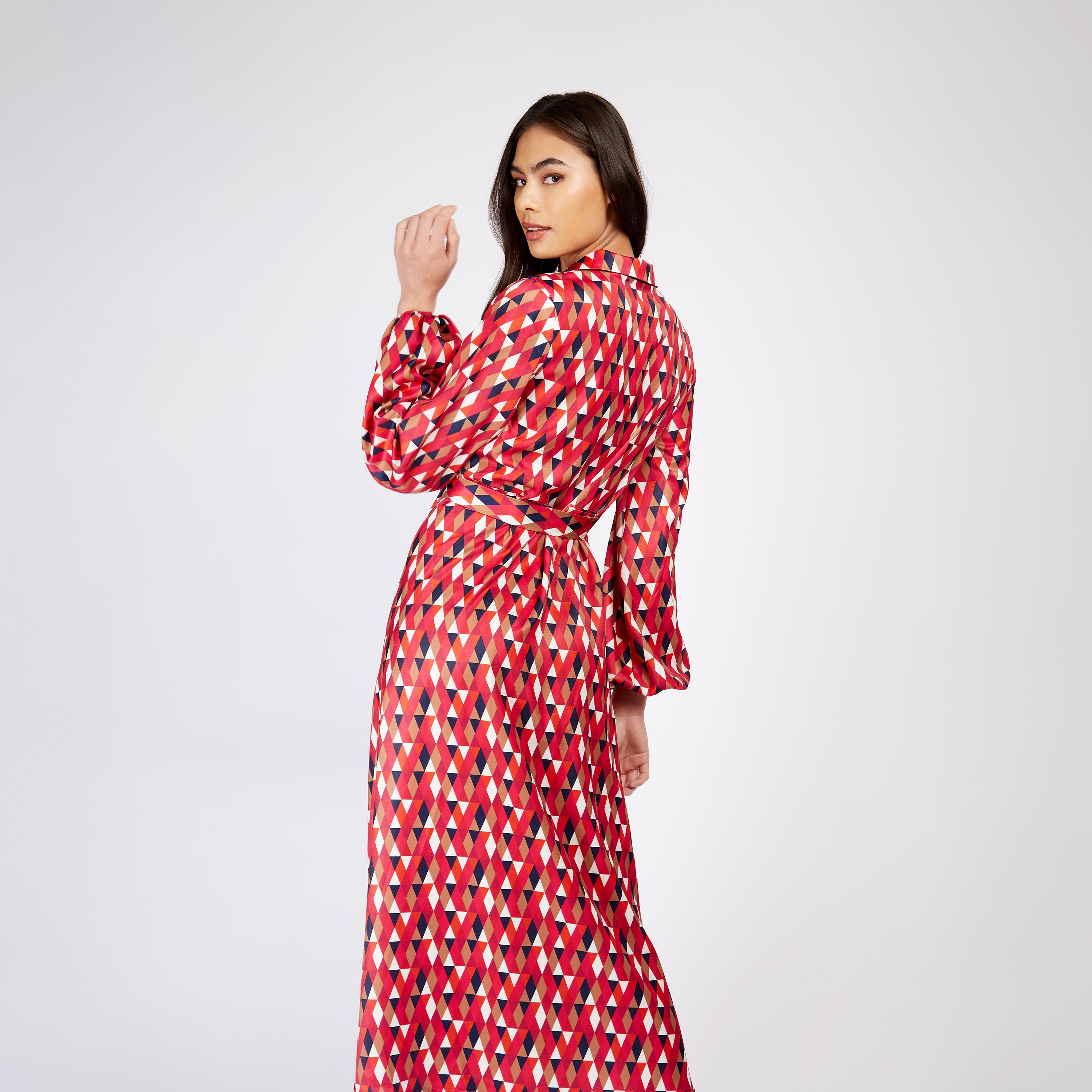 Little Mistress Printed V-neck Wrap Midi Dress with Long Sleeves-women-clothing-dresses-image-4