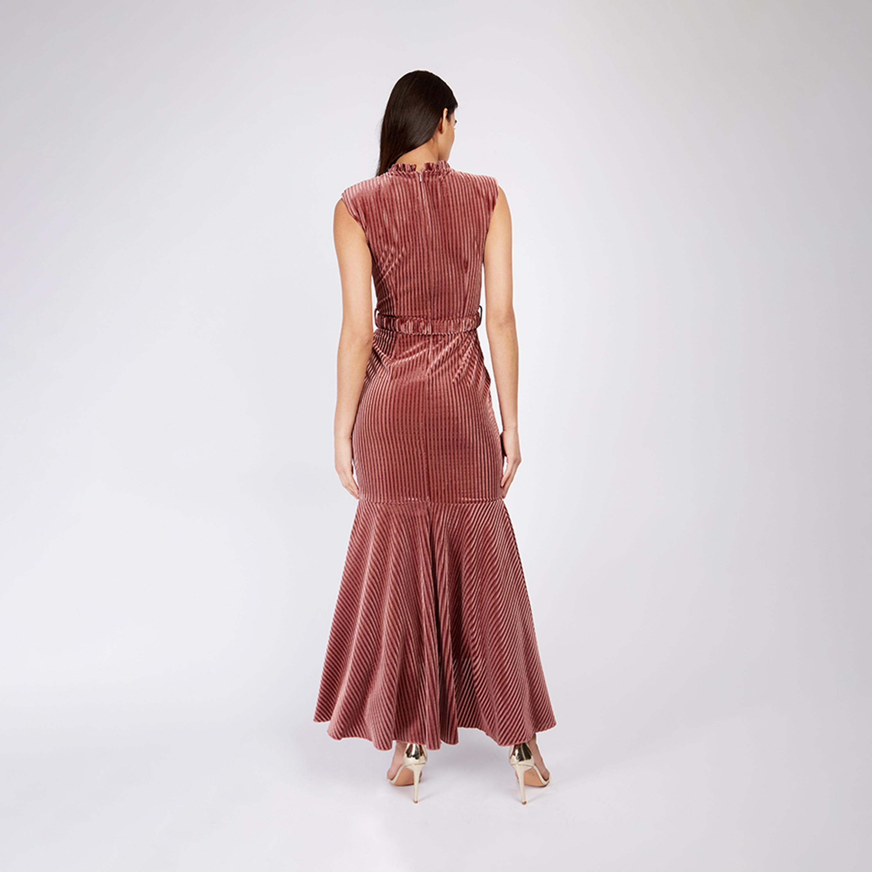 Little Mistress Velvet Stripes High Neck Belted Maxi Dress-women-clothing-dresses-image-3