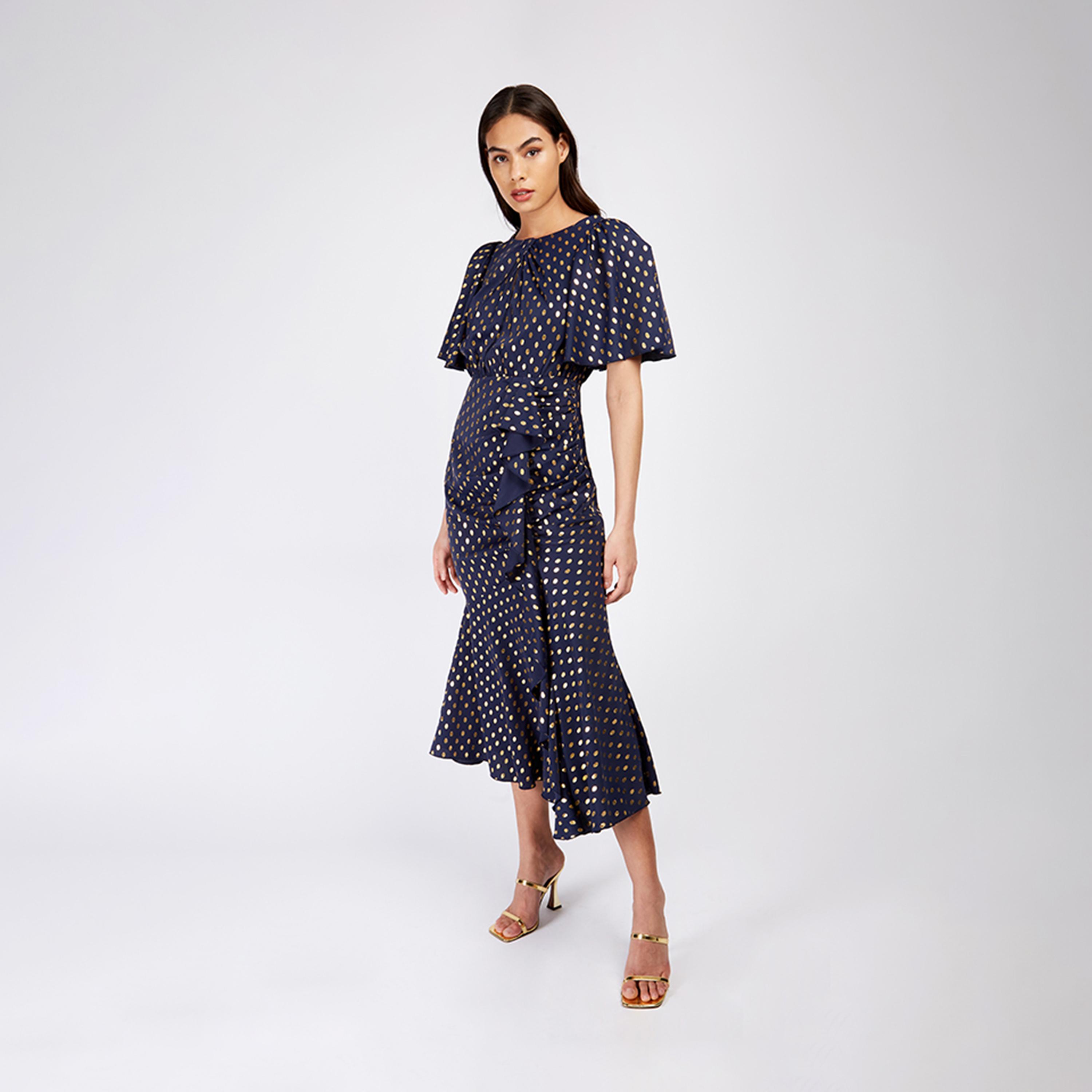 ليتل مسترس- فستان متوسط الطول غير متماثل منقط أكمام قصيرة-women-clothing-dresses-image-1