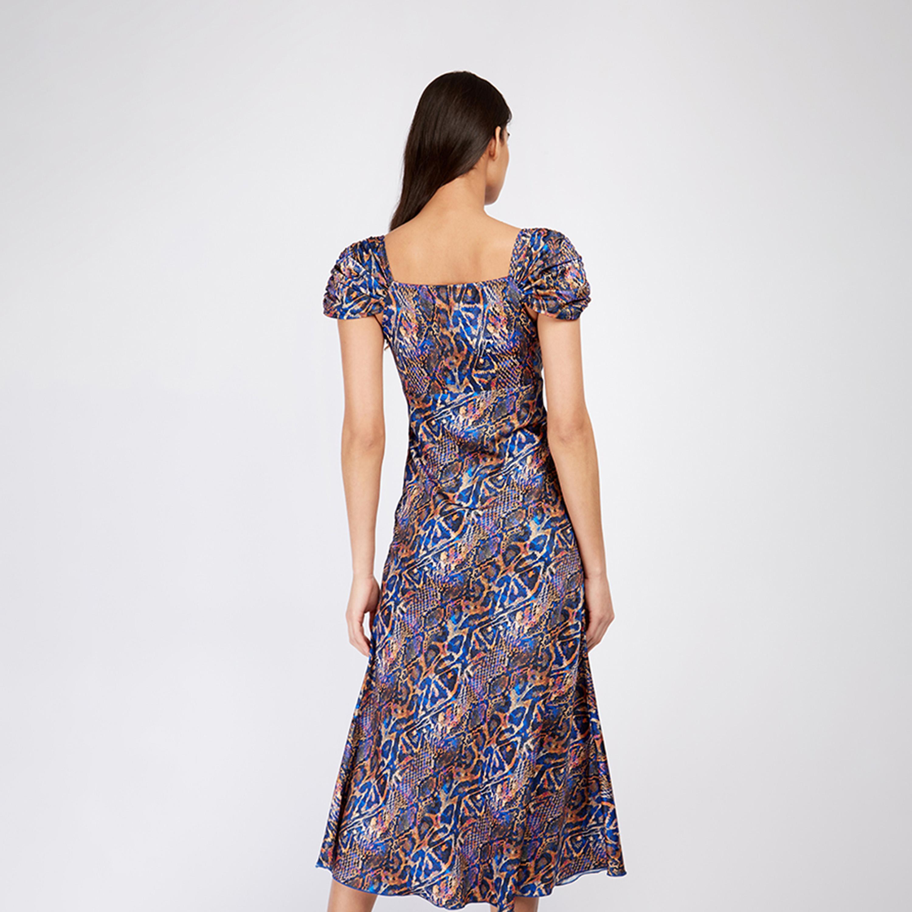 Little Mistress Animal Print V-neck A-line Midi Dress with Cap Sleeves-women-clothing-dresses-image-3