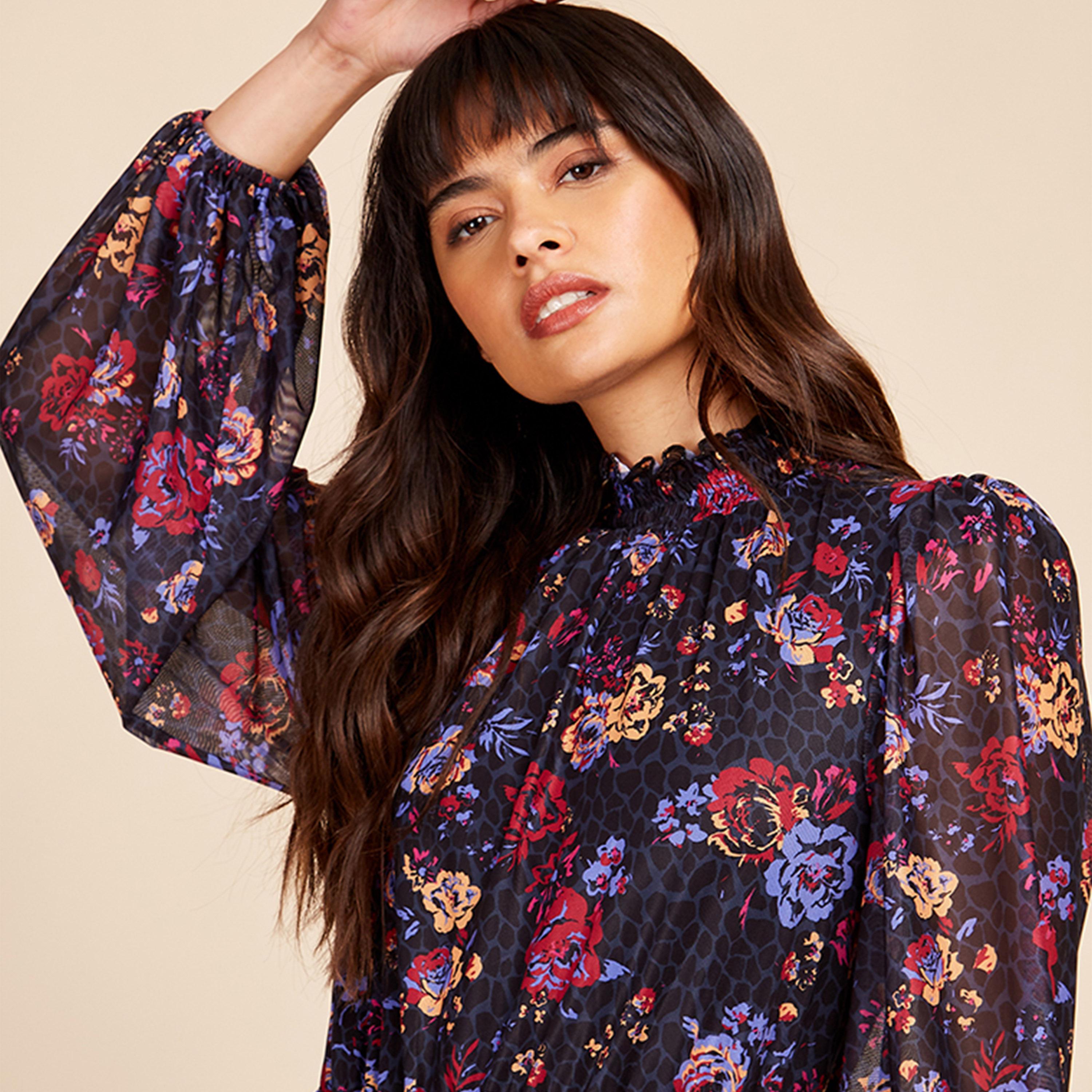 ليتل مسترس- فستان مورد ثنيات ياقة عالية  متوسط الطول أكمام طويلة-women-clothing-dresses-image-2