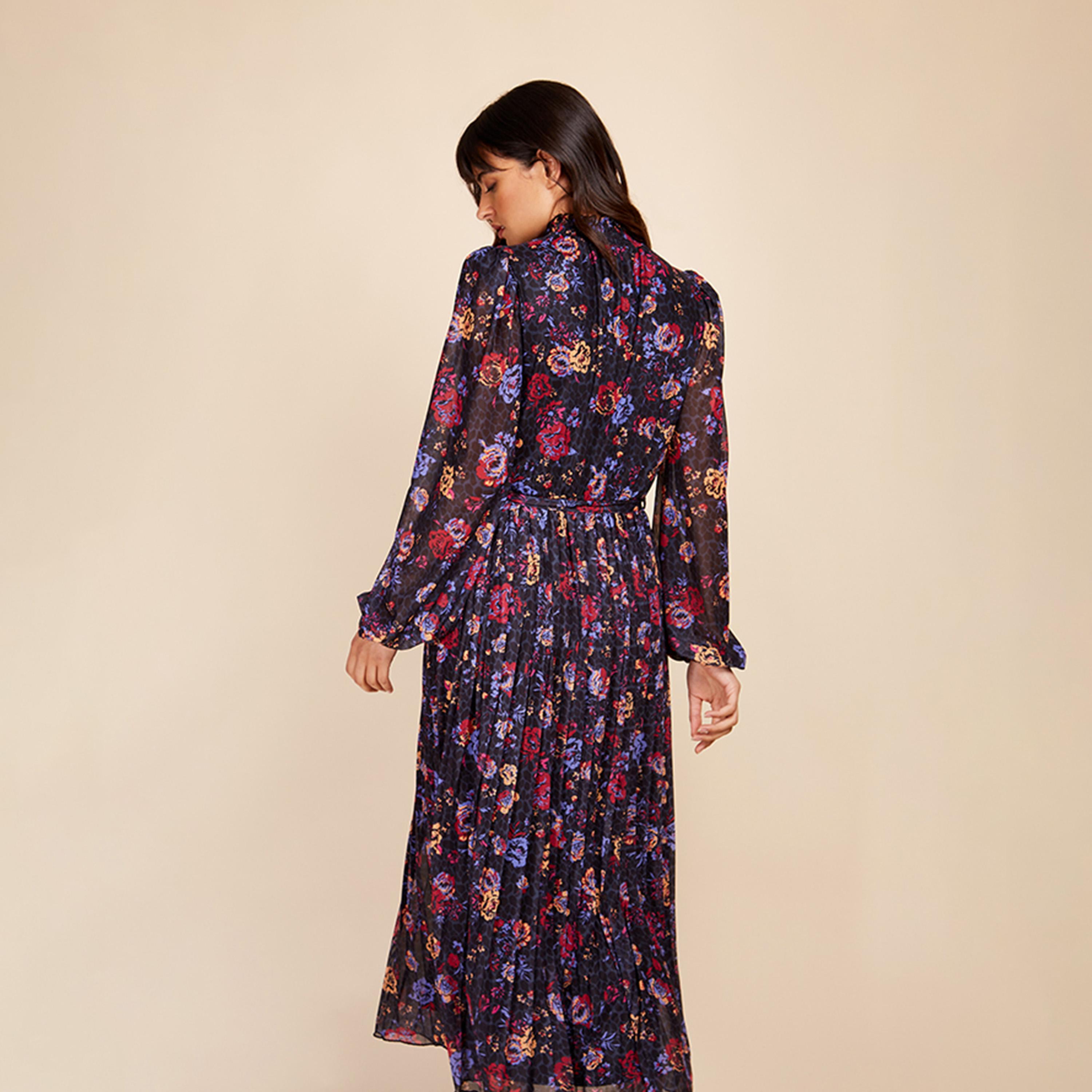 ليتل مسترس- فستان مورد ثنيات ياقة عالية  متوسط الطول أكمام طويلة-women-clothing-dresses-image-3