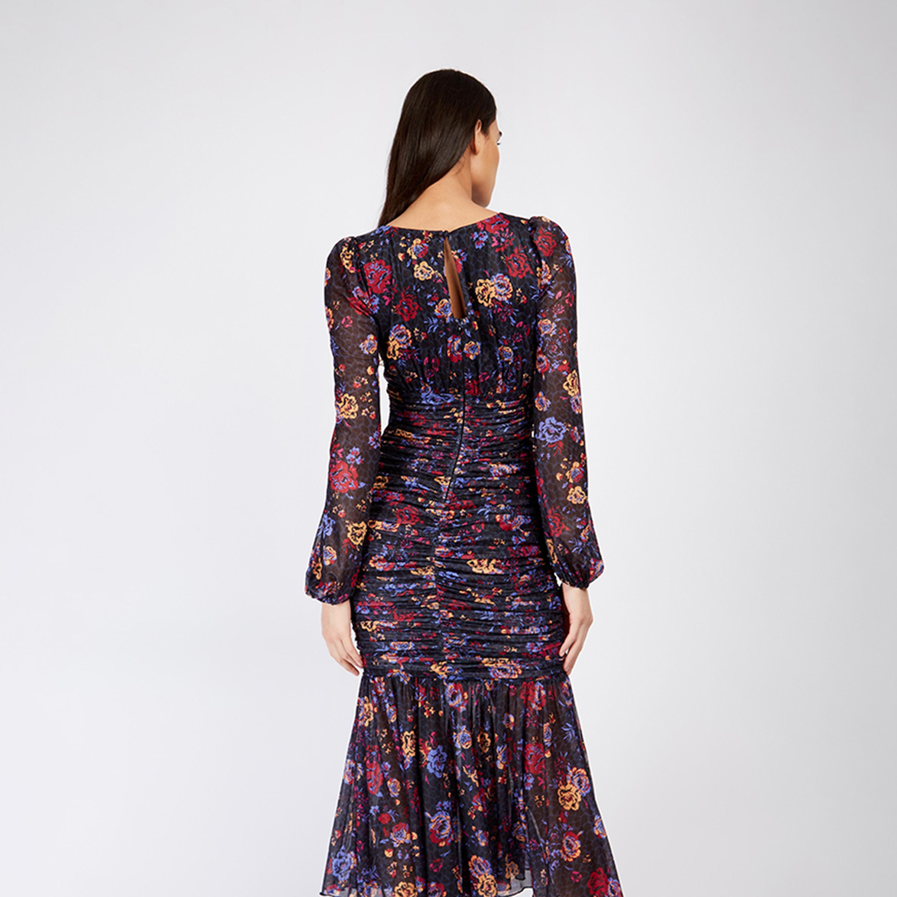 ليتل مسترس- فستان ضيق مورد متوسط الطول ياقة على شكل V أكمام طويلة-women-clothing-dresses-image-3
