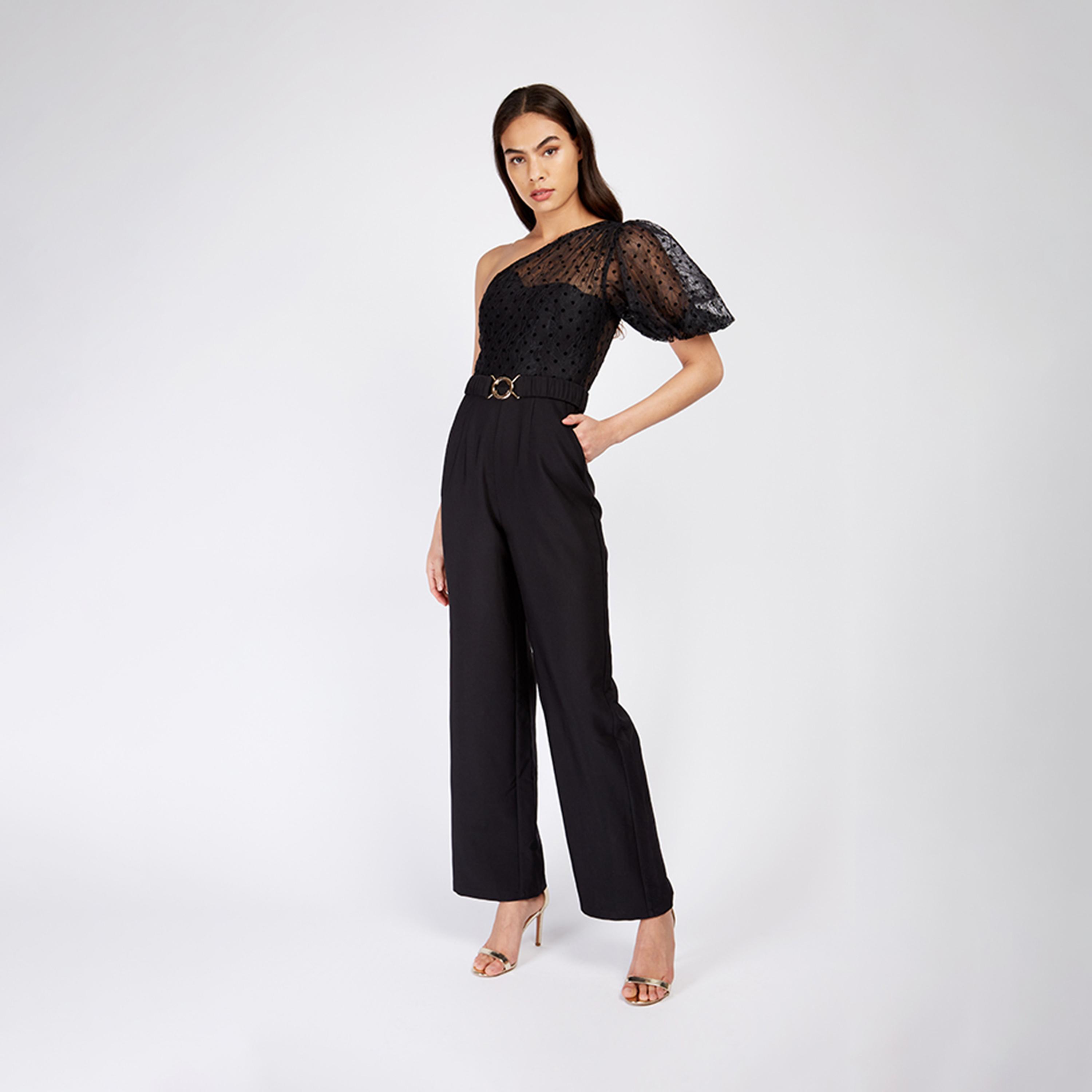 ليتل مسترس- جمبسوت دانتيل كتف واحد أكمام منفوخة-women-clothing-jumpsuits-image-1
