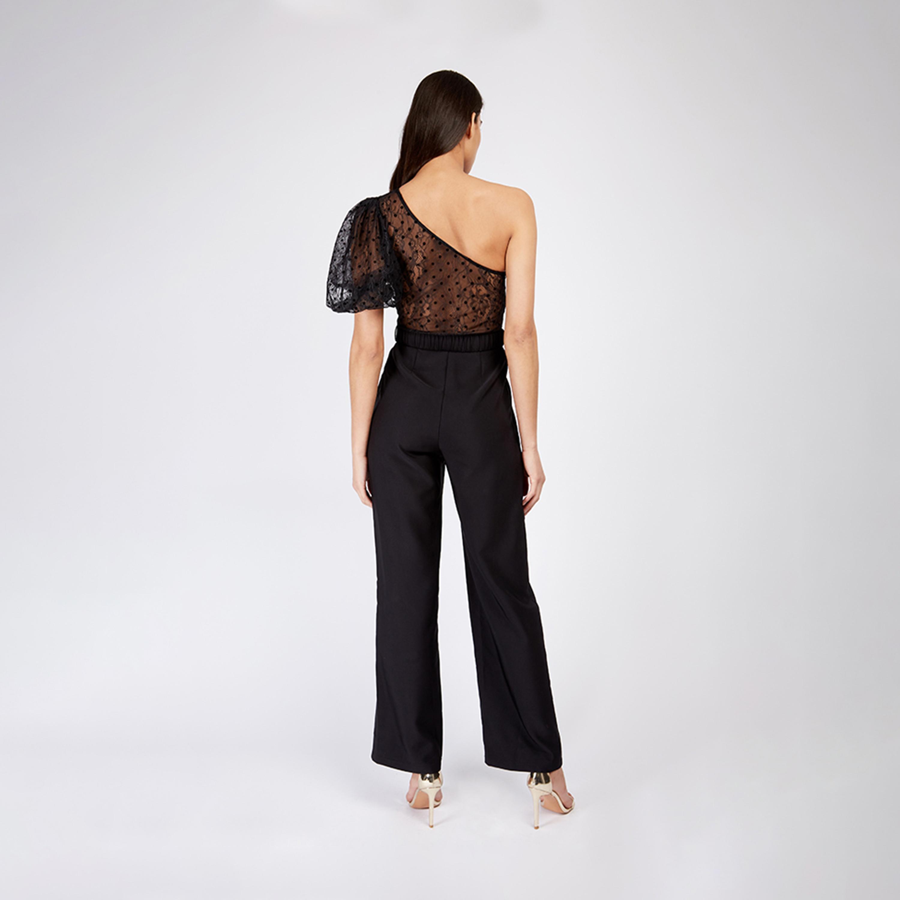 ليتل مسترس- جمبسوت دانتيل كتف واحد أكمام منفوخة-women-clothing-jumpsuits-image-3