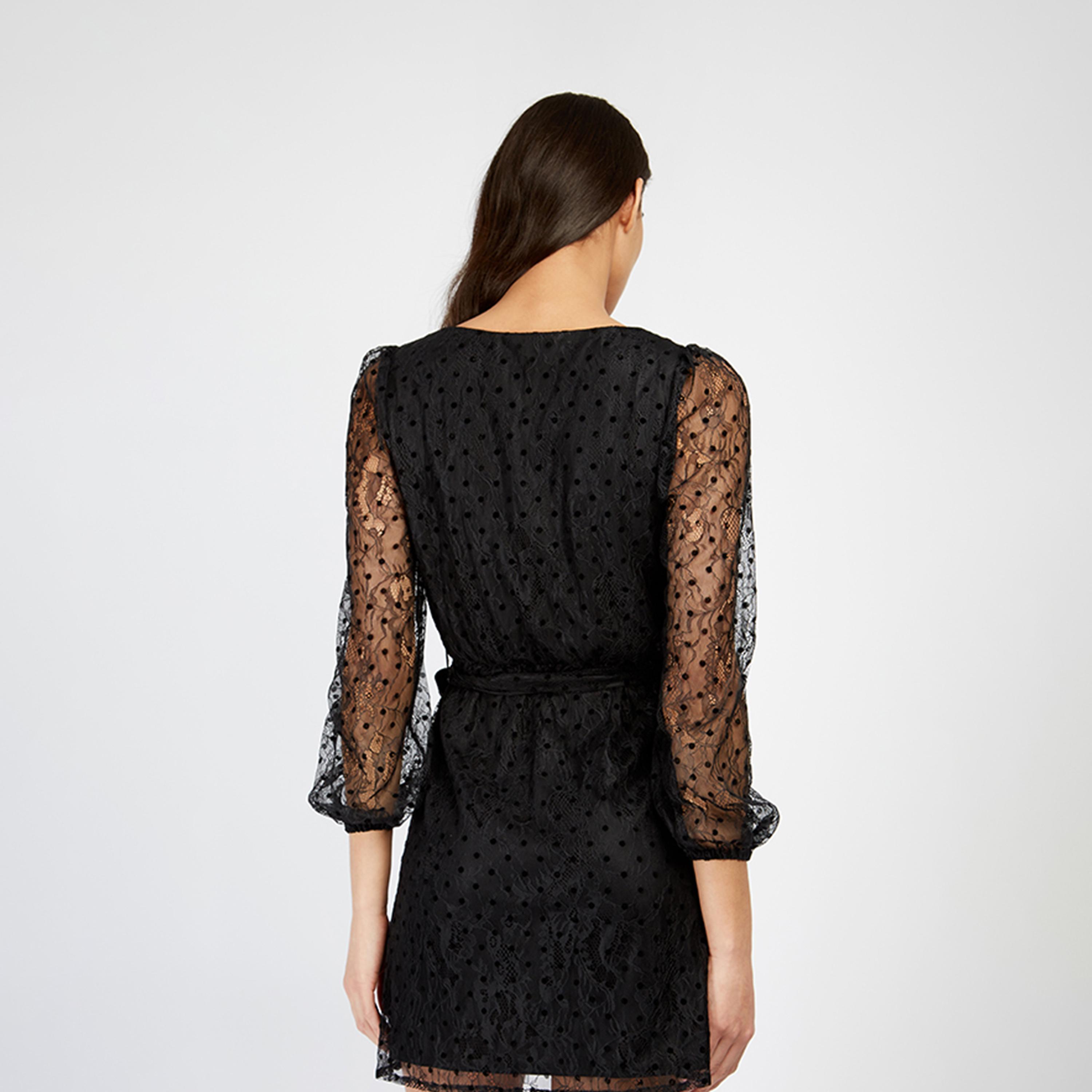 ليتل مسترس- فستان ميني بحزامياقة على شكل V دانتيل أكمام طويلة-women-clothing-dresses-image-3