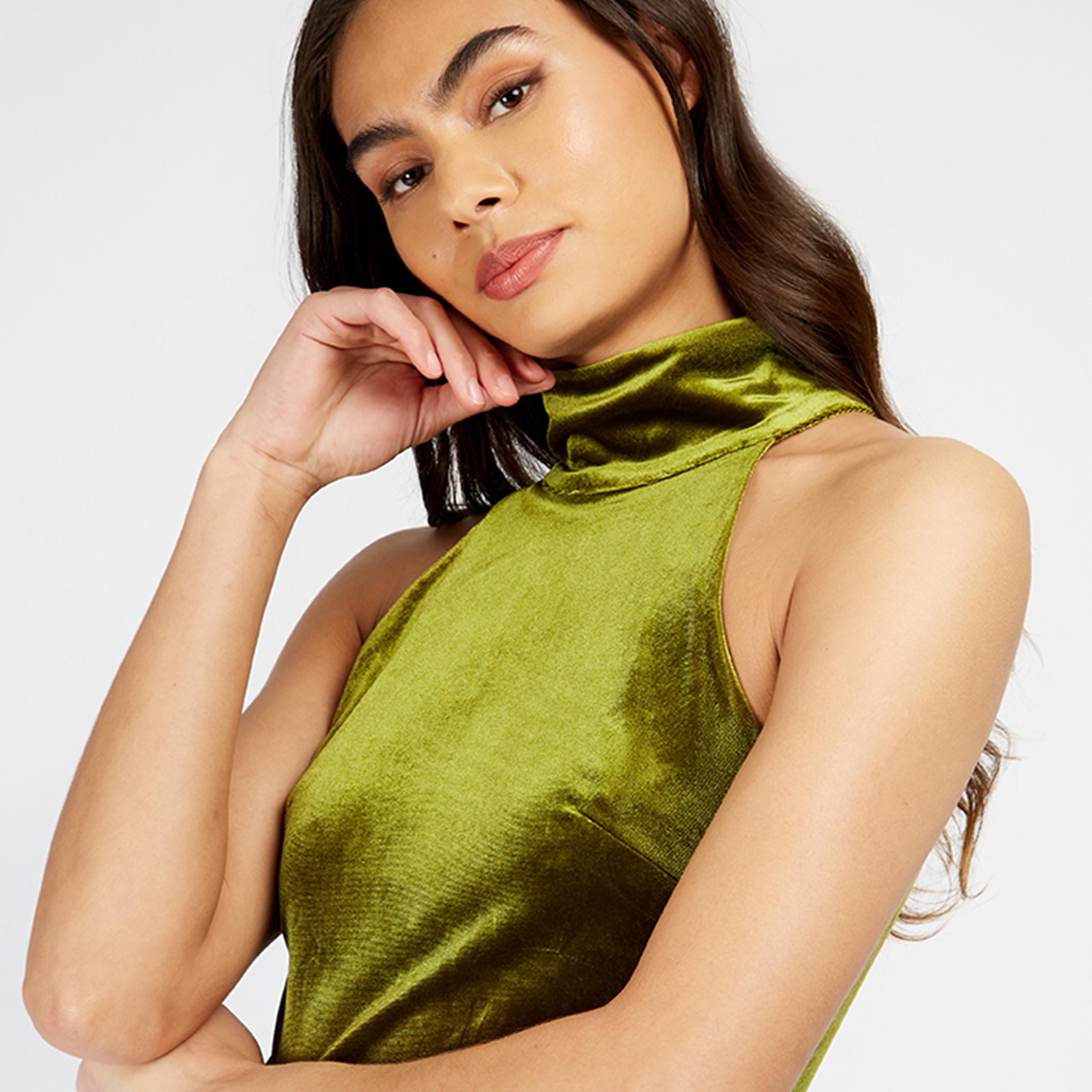 Little Mistress Velvet High Neck Slit Maxi Dress-women-clothing-dresses-image-2