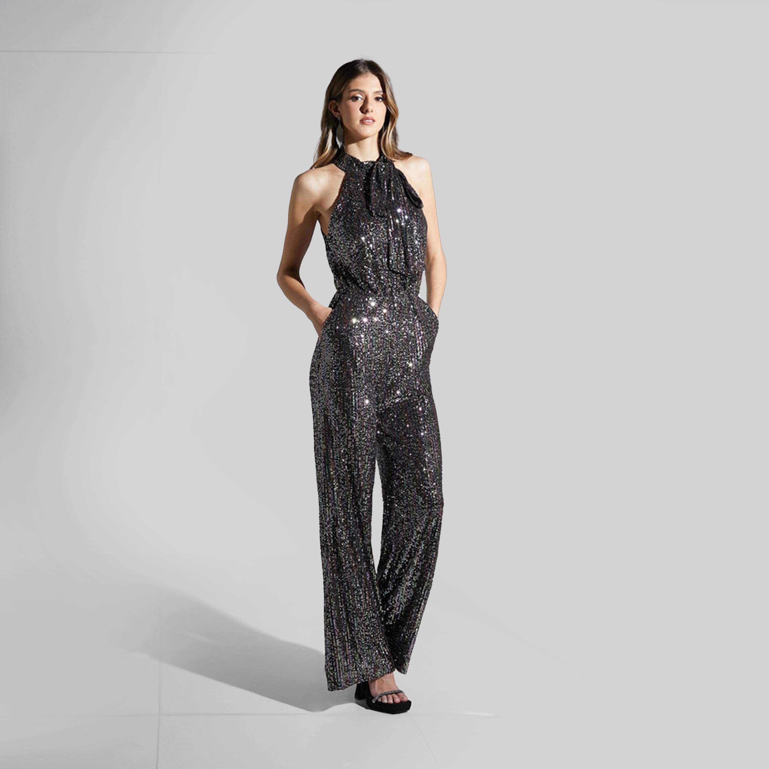 ليتل مسترس- جمبسوت ياقة للربط بدون أكمام-women-clothing-jumpsuits-image-1