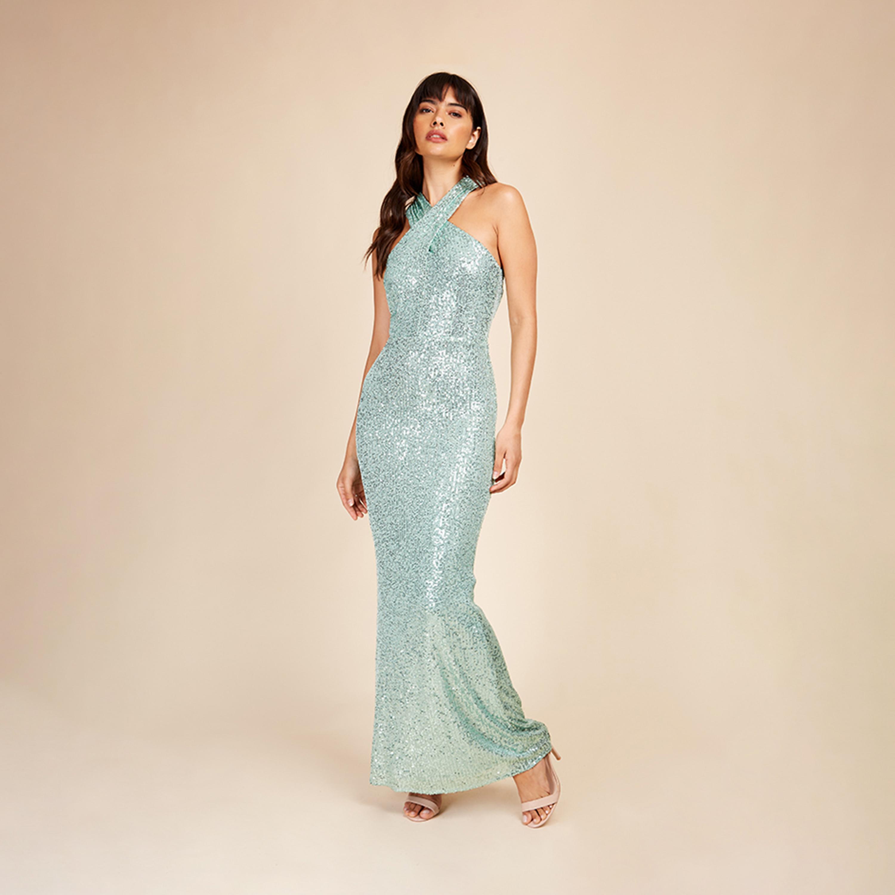 Little Mistress Sequins Halter Neck A-line Maxi Dress-women-clothing-dresses-image-1