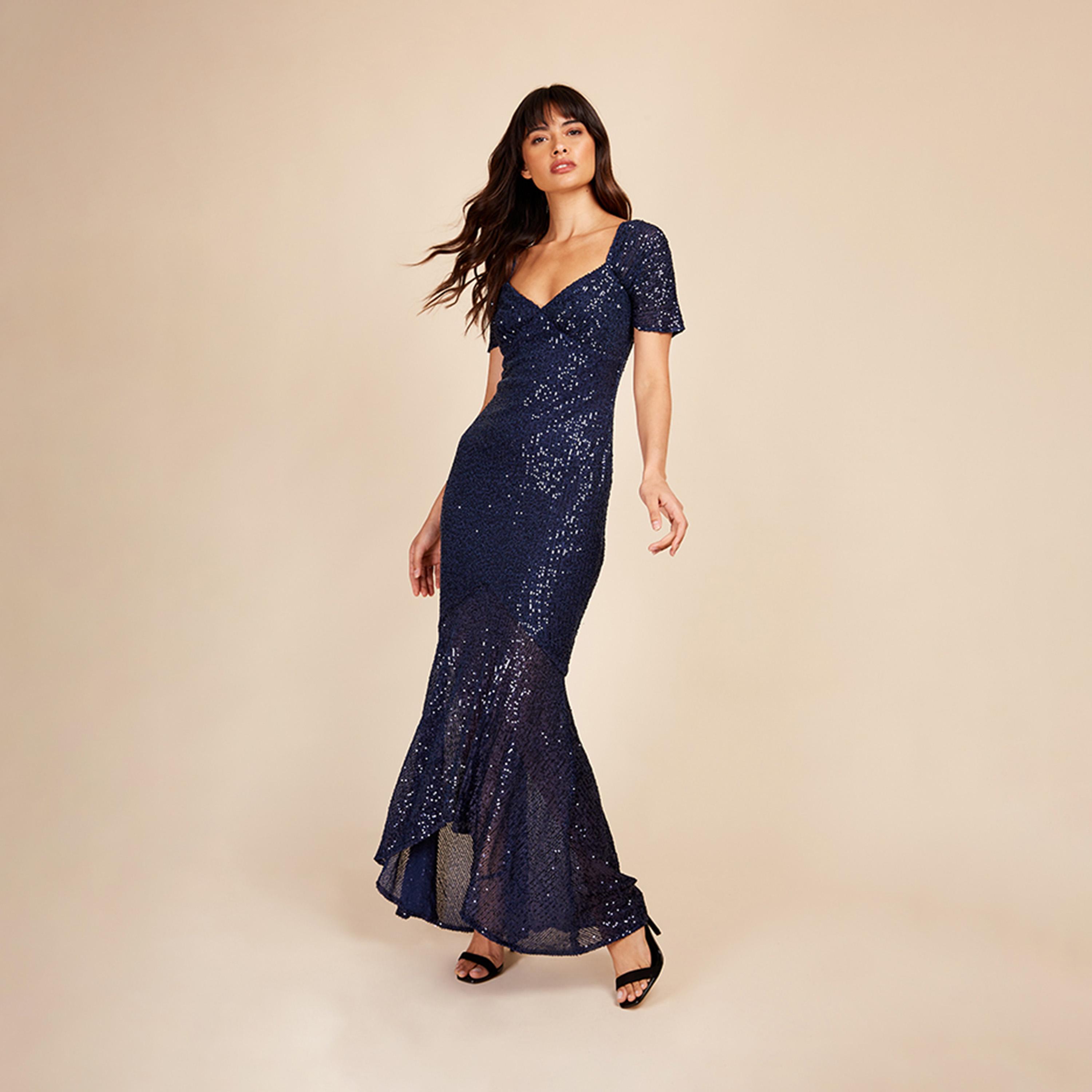 Buy Women s Little Mistress Sequins A line Maxi Dress with Short Sleeves Online Centrepoint UAE