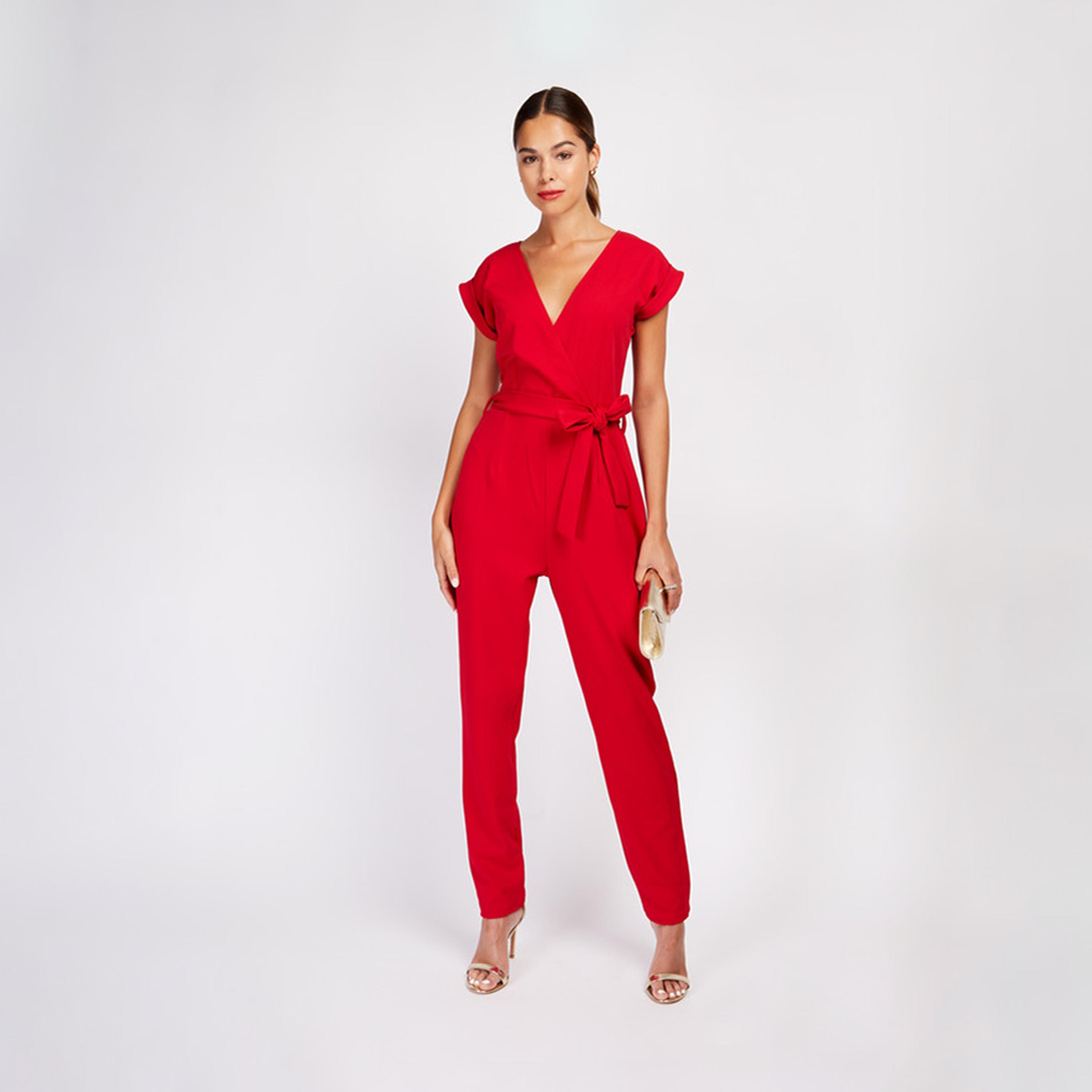 ليتل مسترس- جمبسوت ياقة على شكل V أكمام قصيرة-women-clothing-jumpsuits-image-1
