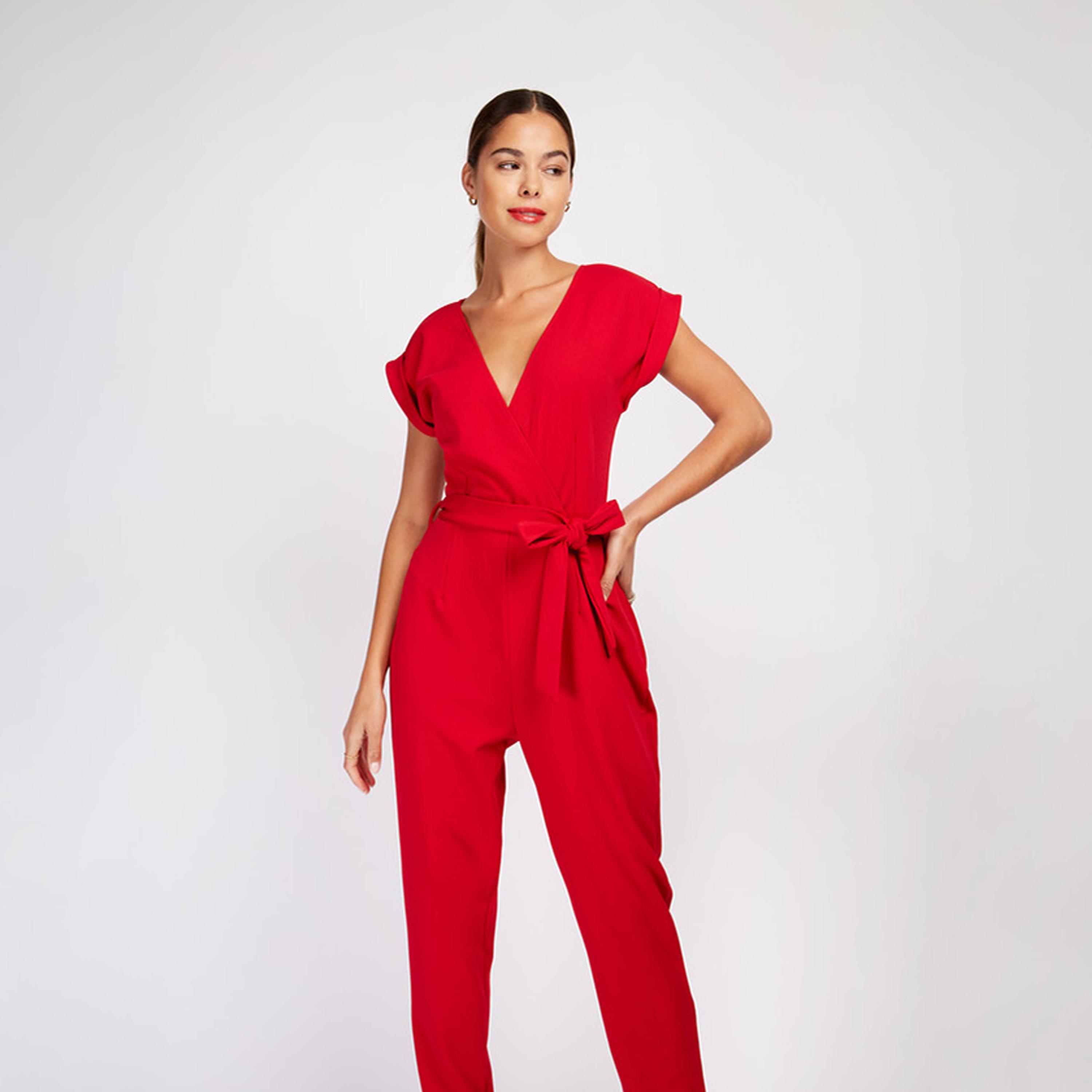 ليتل مسترس- جمبسوت ياقة على شكل V أكمام قصيرة-women-clothing-jumpsuits-image-2