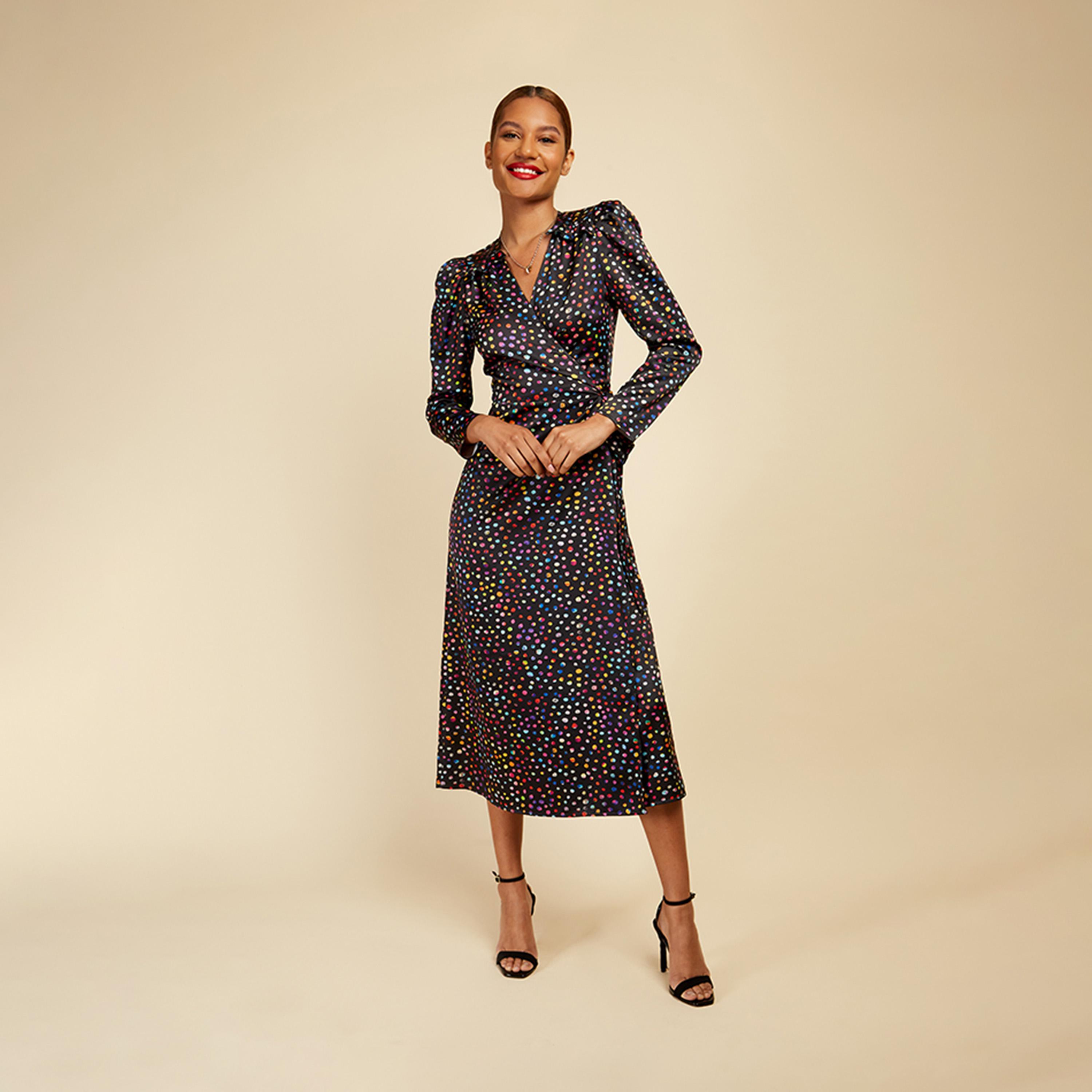 Little Mistress Printed V-neck Wrap Midi Dress with Long Sleeves-women-clothing-dresses-image-1