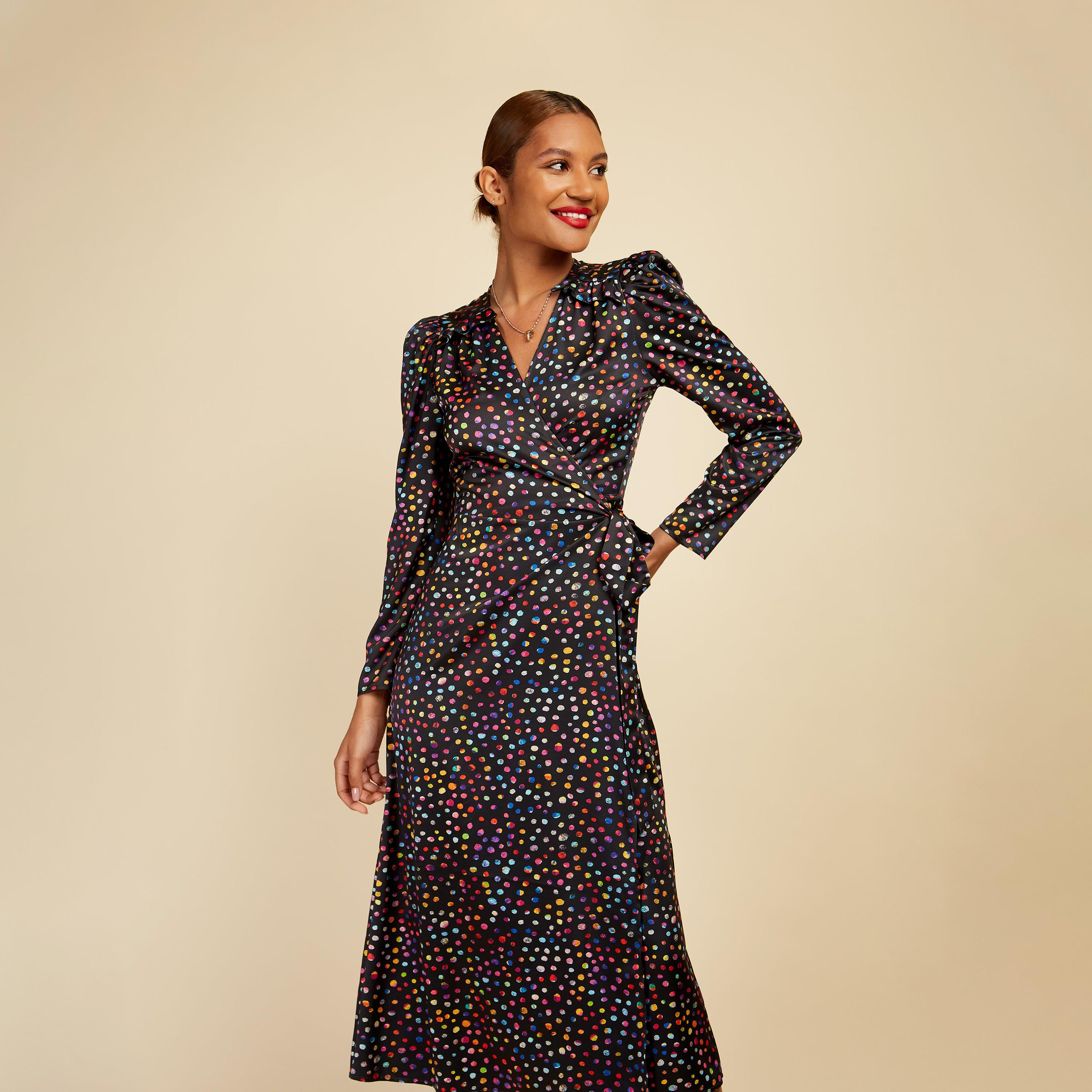 Little Mistress Printed V-neck Wrap Midi Dress with Long Sleeves-women-clothing-dresses-image-2