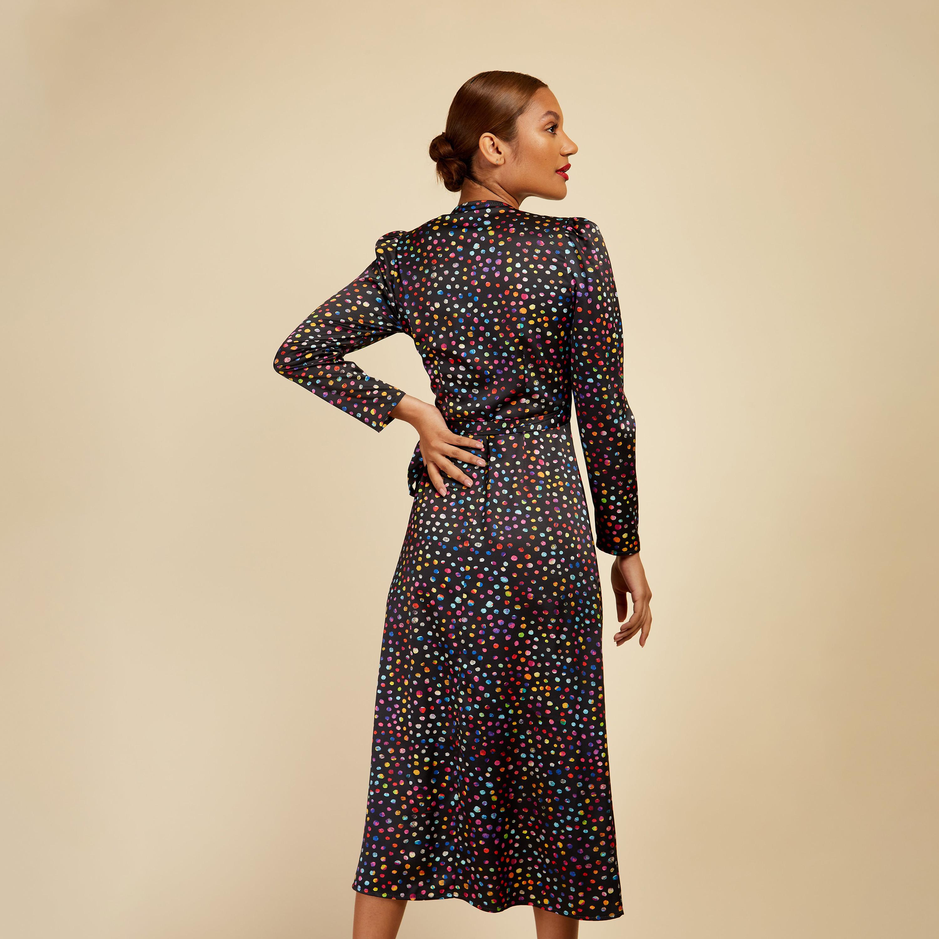 Little Mistress Printed V-neck Wrap Midi Dress with Long Sleeves-women-clothing-dresses-image-4