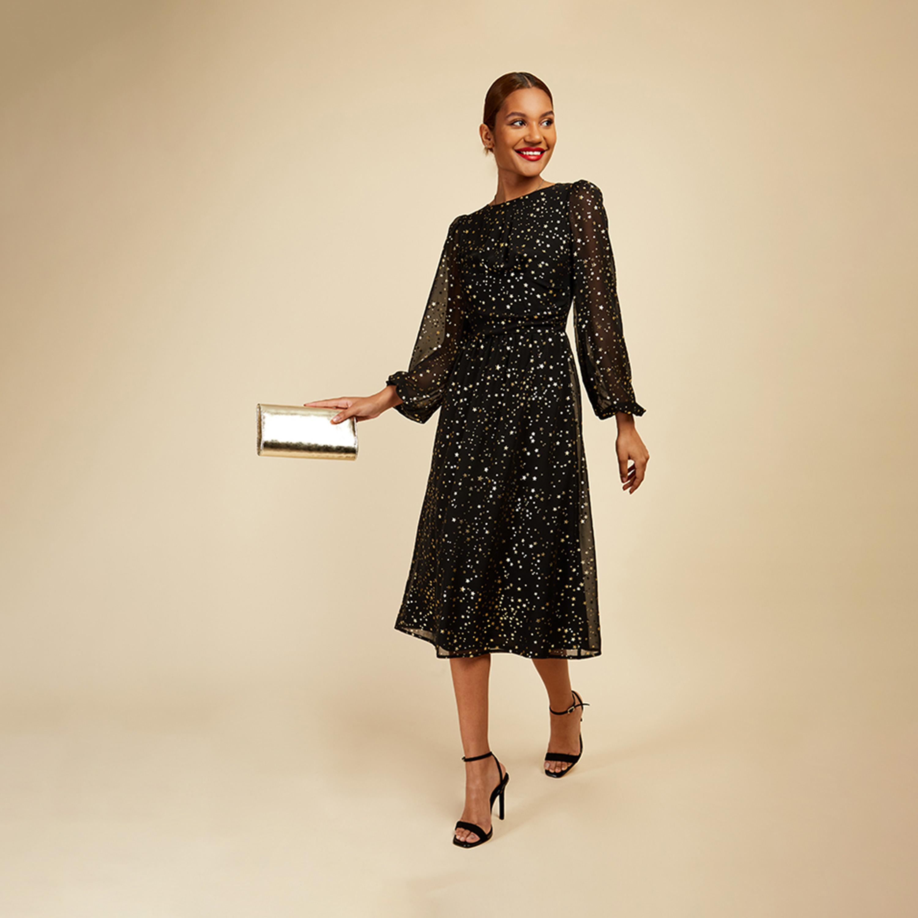 ليتل مسترس- فستان بشكل A تصميم منقوش متوسط الطول أكمام طويلة-women-clothing-dresses-image-1