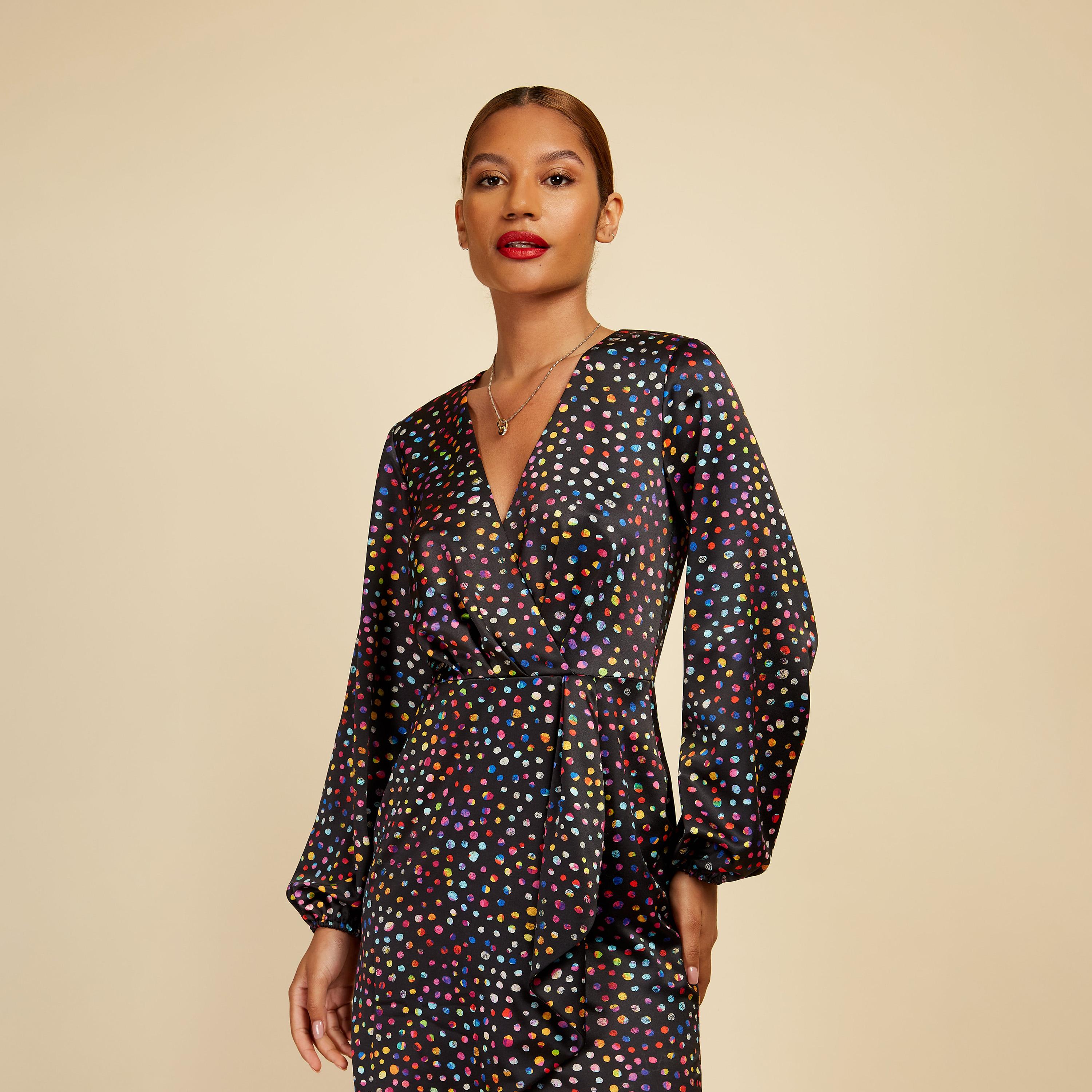 Little Mistress Printed V-neck Bodycon Mini Dress with Long Sleeves-women-clothing-dresses-image-2