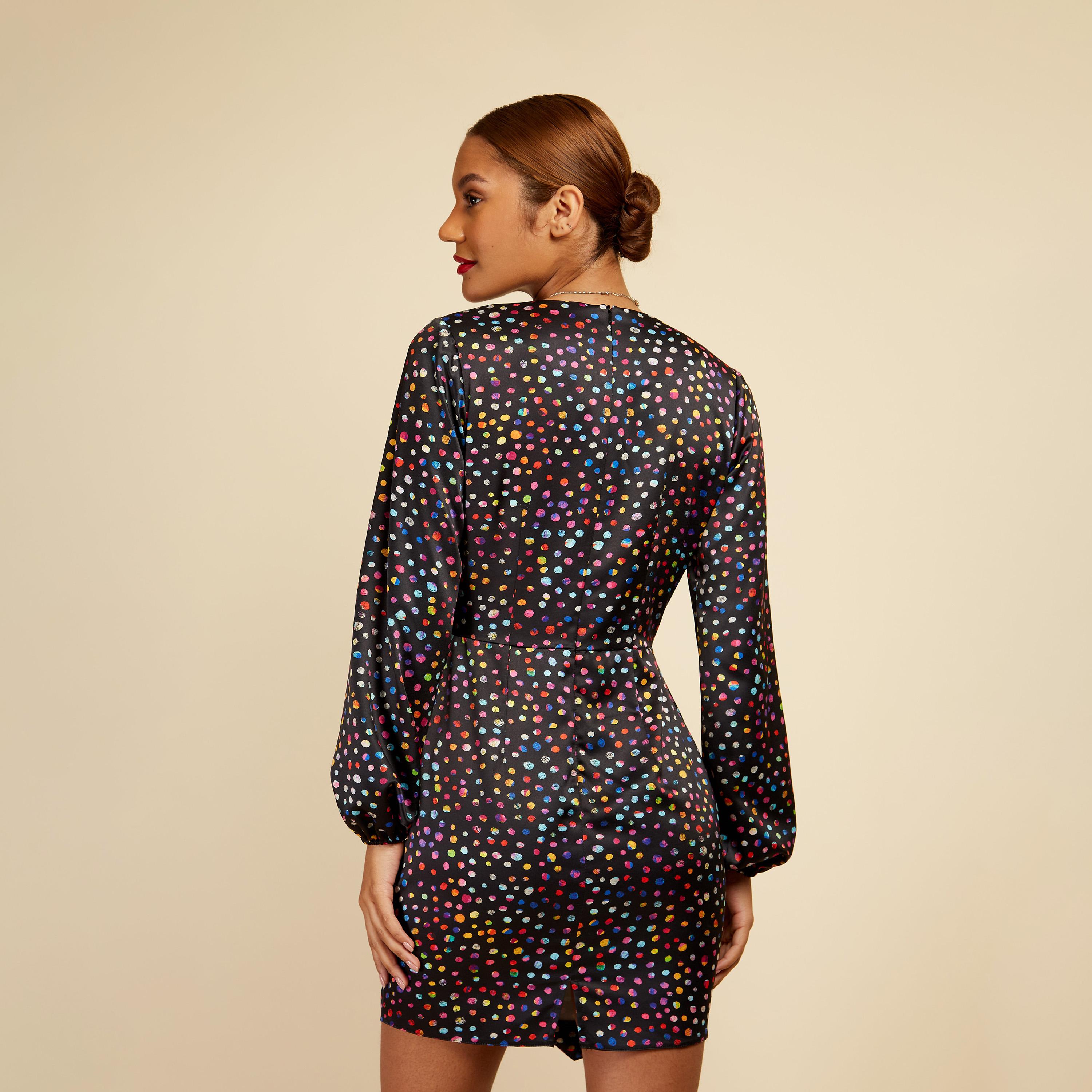 Little Mistress Printed V-neck Bodycon Mini Dress with Long Sleeves-women-clothing-dresses-image-4