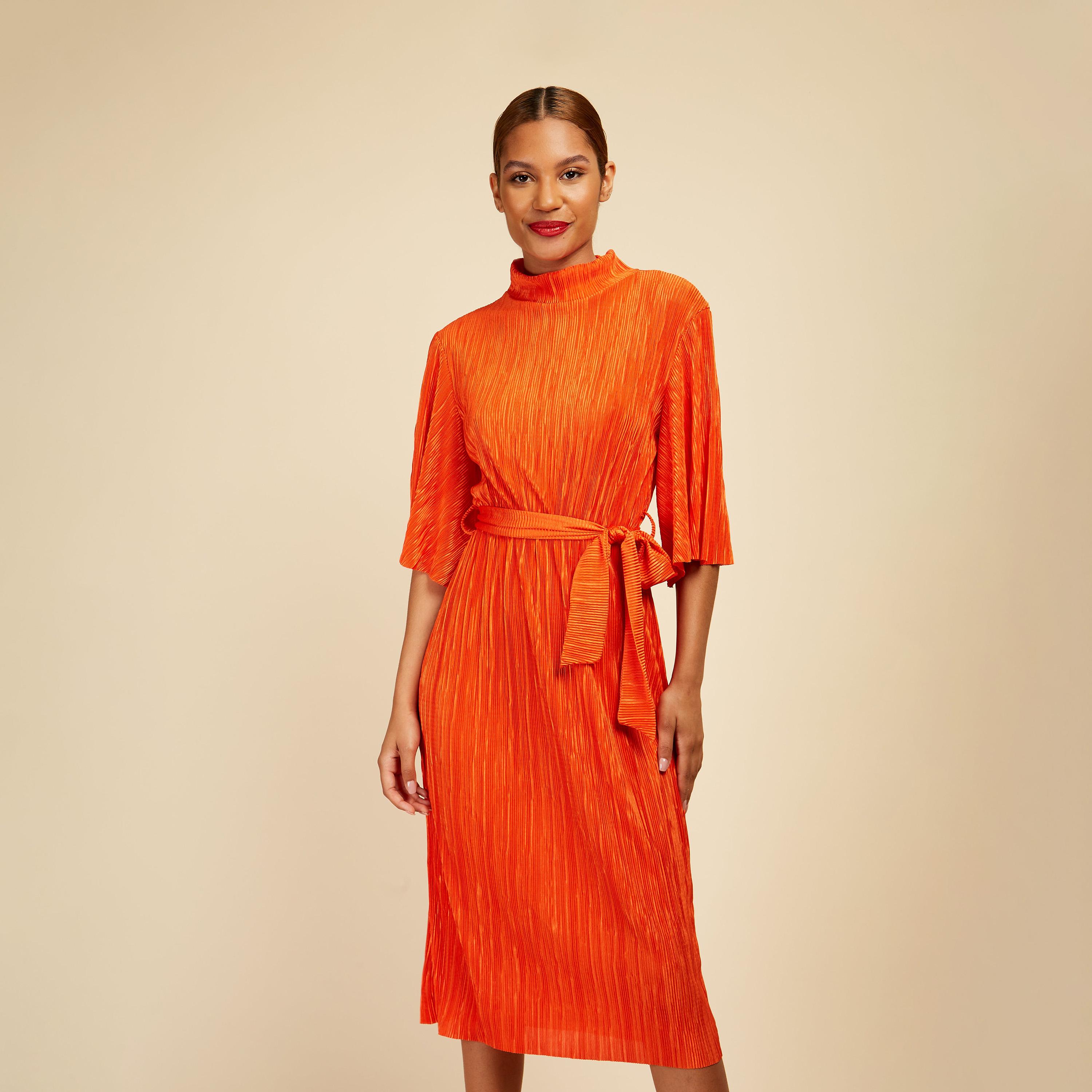 Little Mistress Textured High Neck Pleated Midi Dress-women-clothing-dresses-image-1