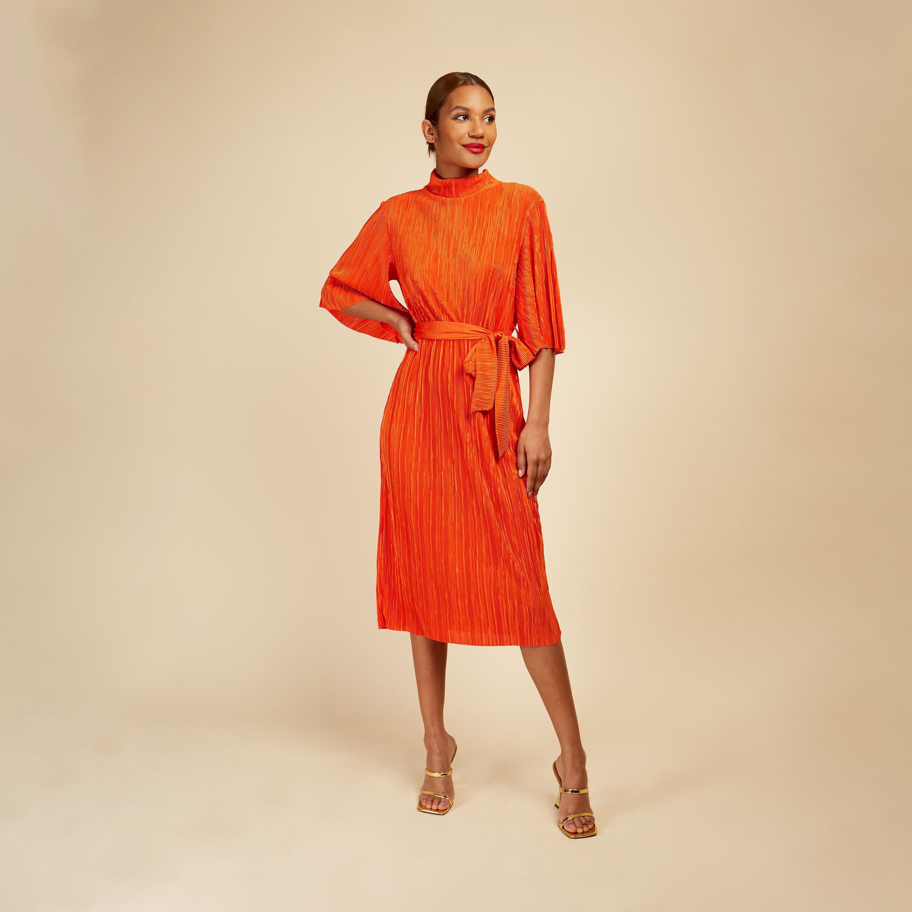 Little Mistress Textured High Neck Pleated Midi Dress-women-clothing-dresses-image-2
