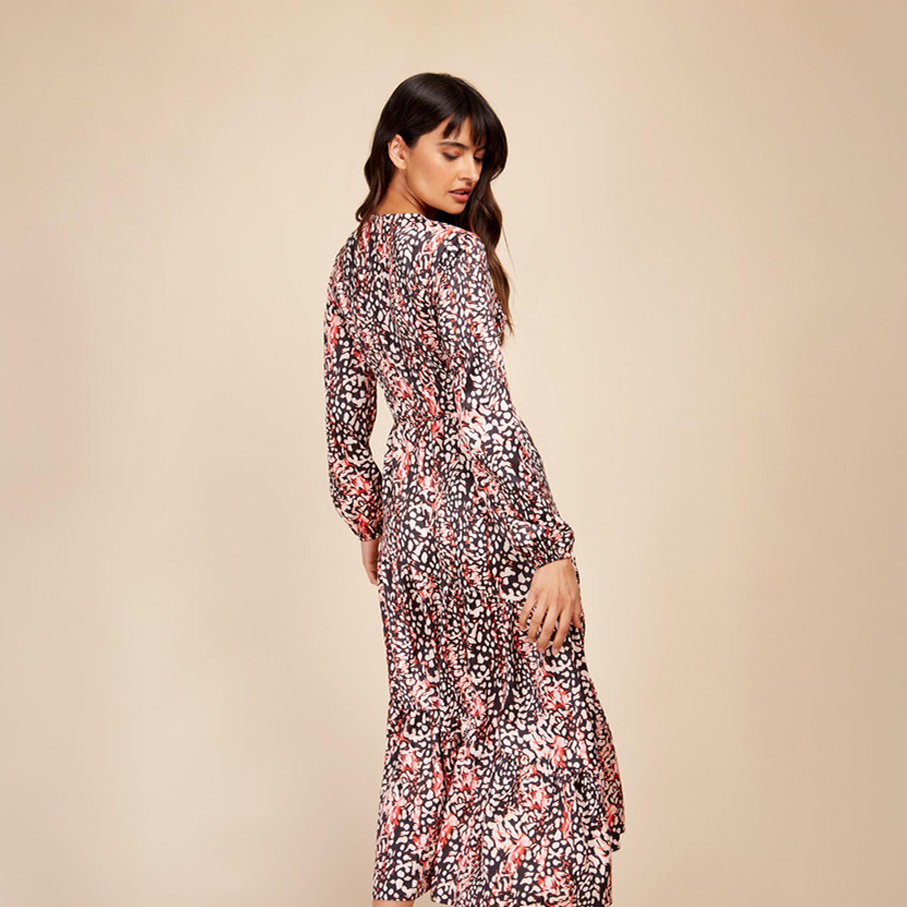 Little Mistress Printed V-neck Wrap Midi Dress with Long Sleeves-women-clothing-dresses-image-4
