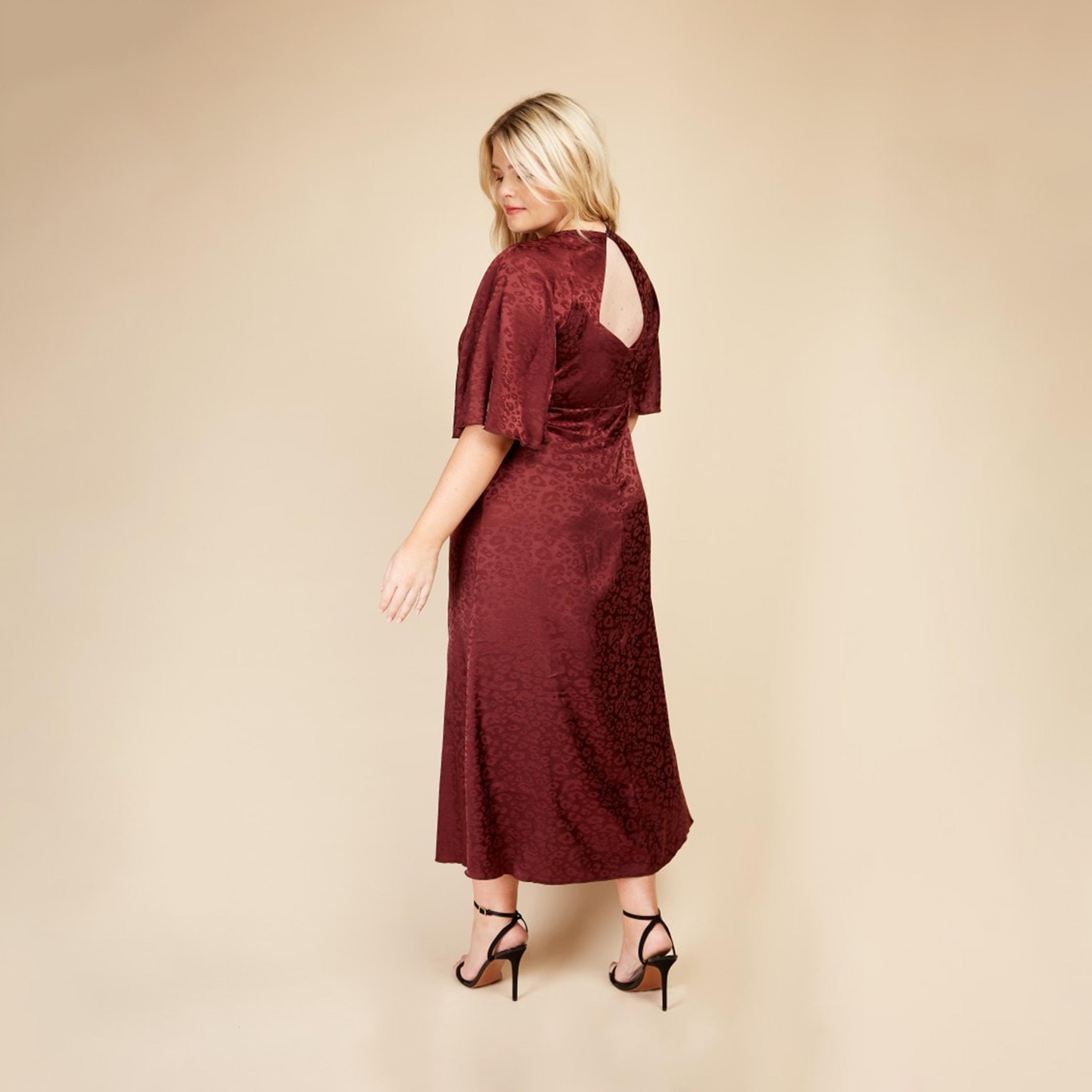Little Mistress Satin Animal Print Round Neck A-line Midi Dress with Short Sleeves-women-clothing-dresses-image-3