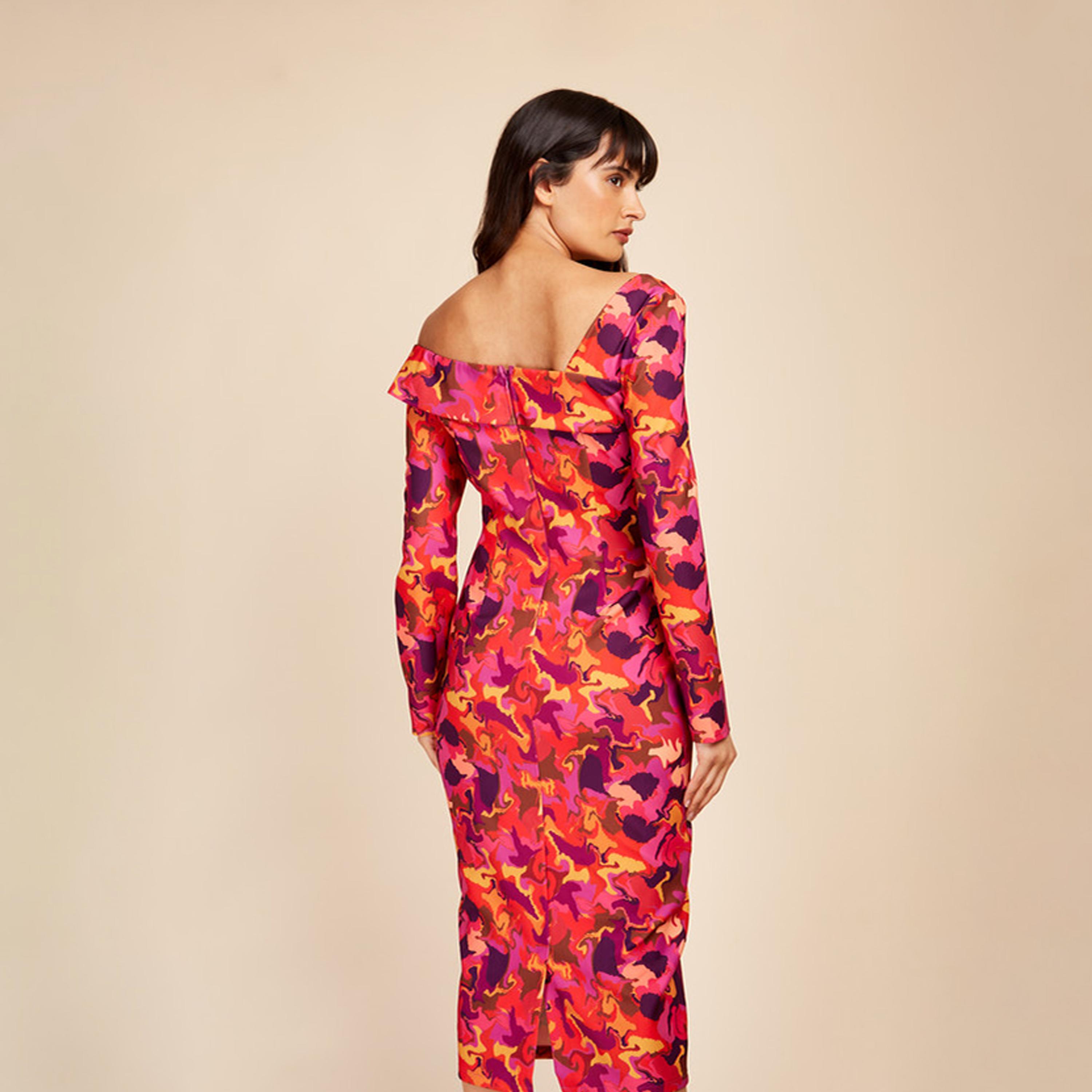 ليتل مسترس- فستان ضيق تصميم منقوش متوسط الطول أكمام طويلة-women-clothing-dresses-image-4