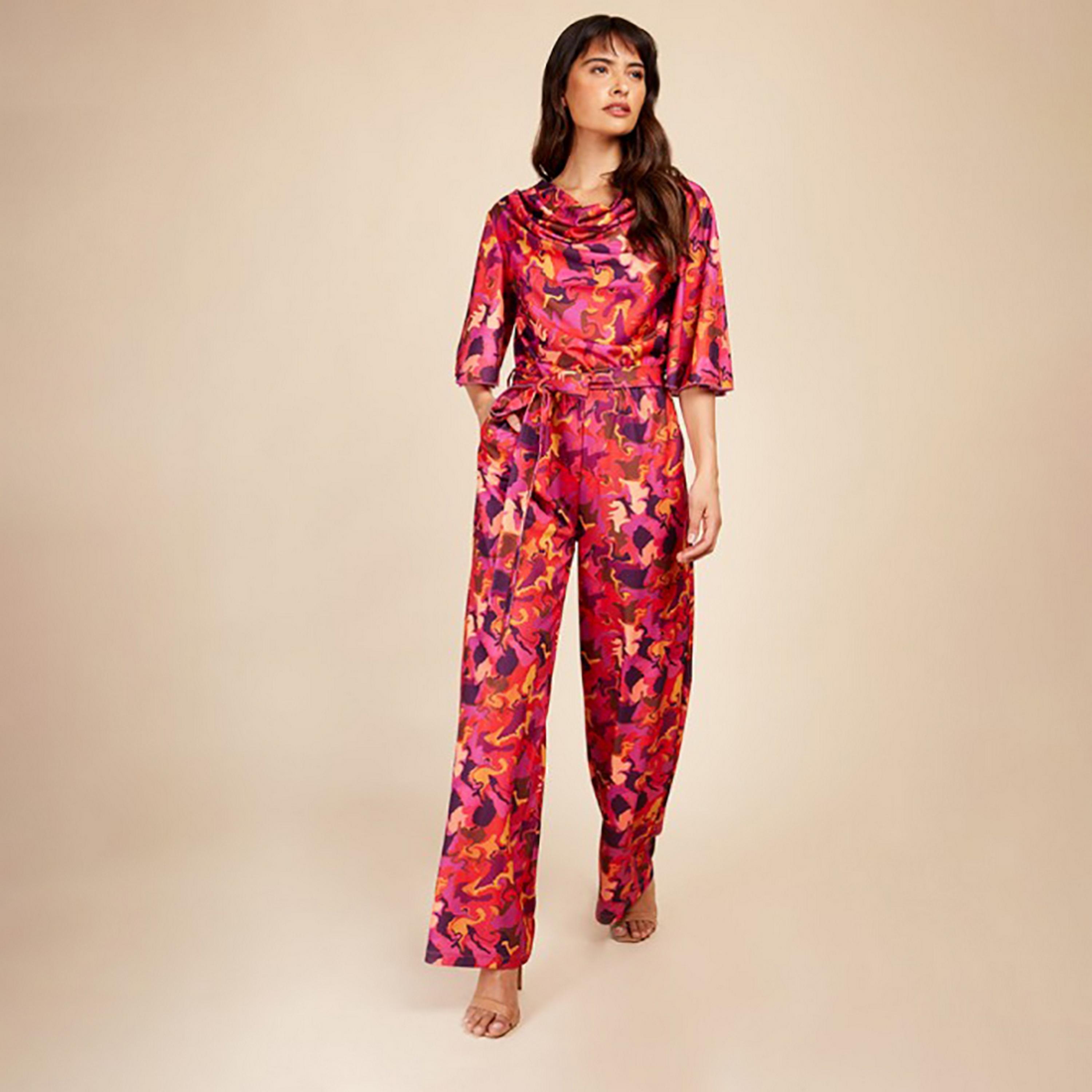Little Mistress Multicolour Printed Cowl Neck Flared Sleeves Women's Jumpsuit-women-clothing-jumpsuits-image-1