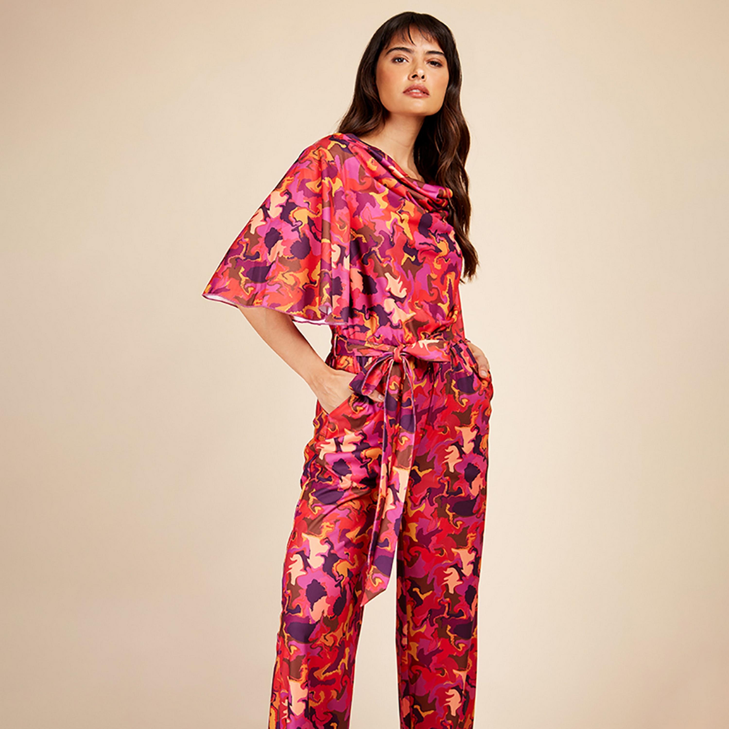 Little Mistress Multicolour Printed Cowl Neck Flared Sleeves Women's Jumpsuit-women-clothing-jumpsuits-image-3