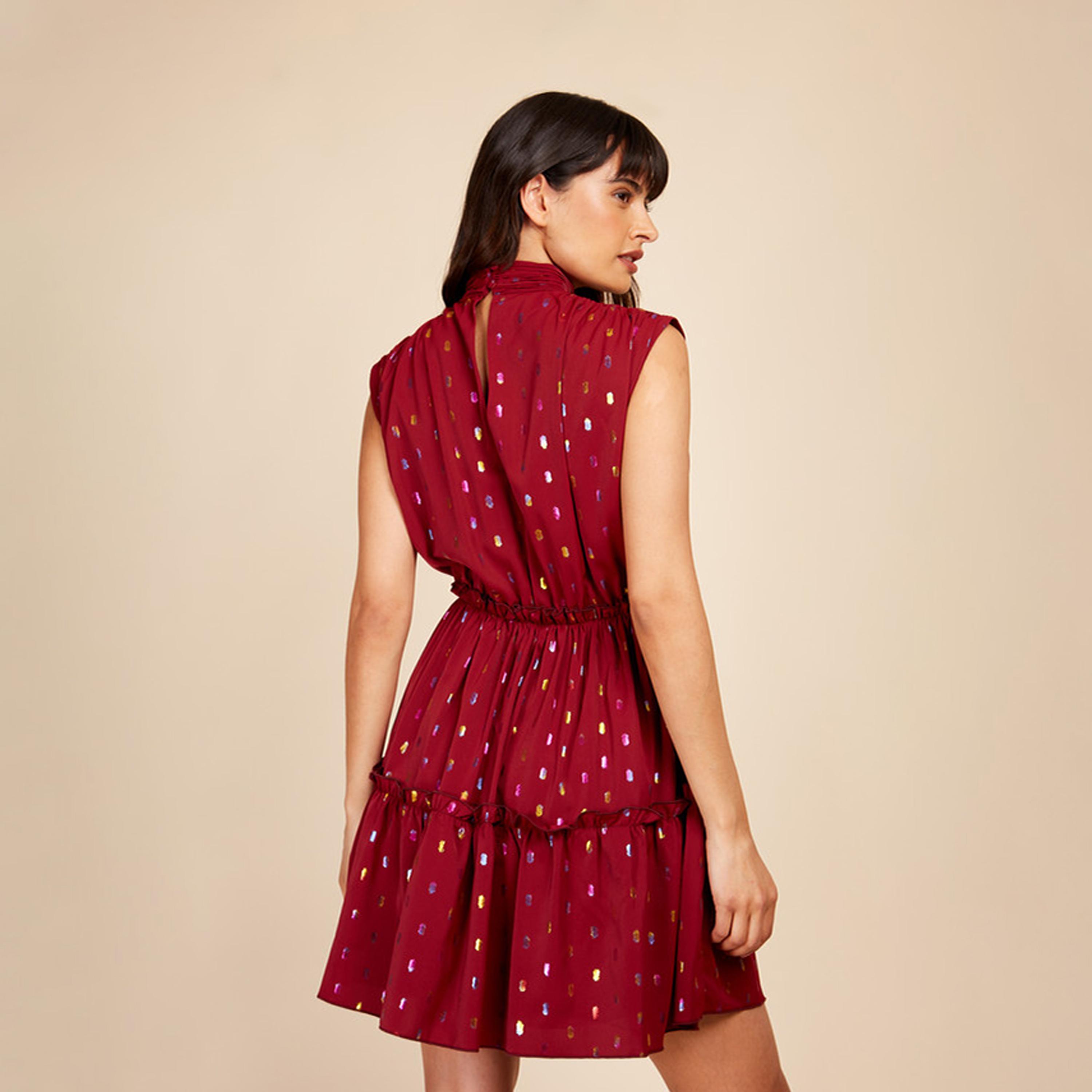 ليتل مسترس- فستان ميني بشكل A ياقة عالية تصميم منقوش-women-clothing-dresses-image-4