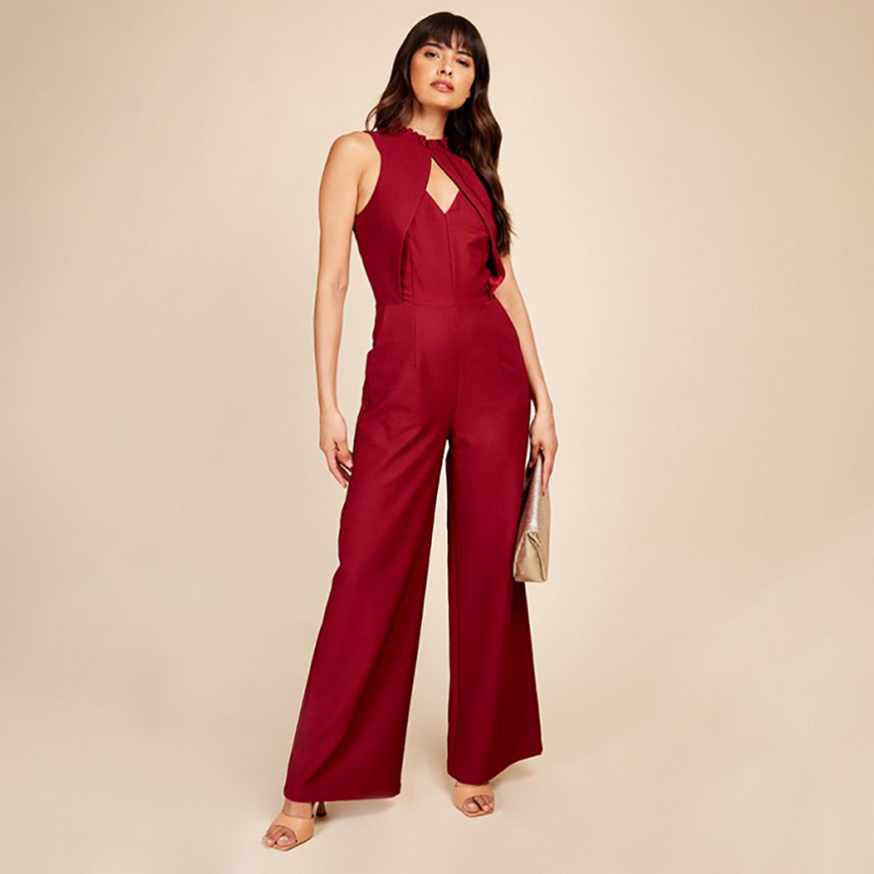 Little Mistress Cherry Plain Frilled Neck Women's Jumpsuit-women-clothing-jumpsuits-image-1