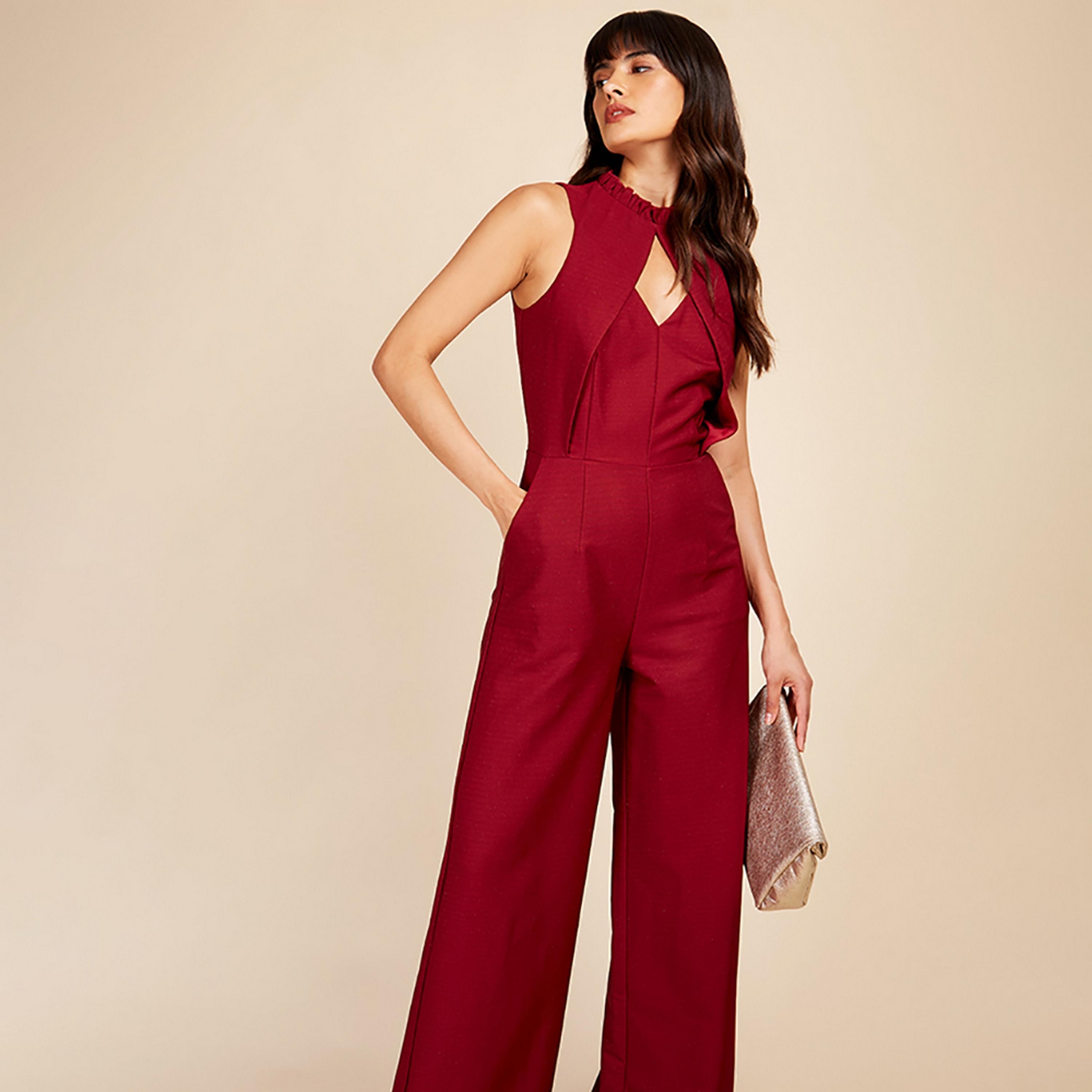 Little Mistress Cherry Plain Frilled Neck Women's Jumpsuit-women-clothing-jumpsuits-image-3