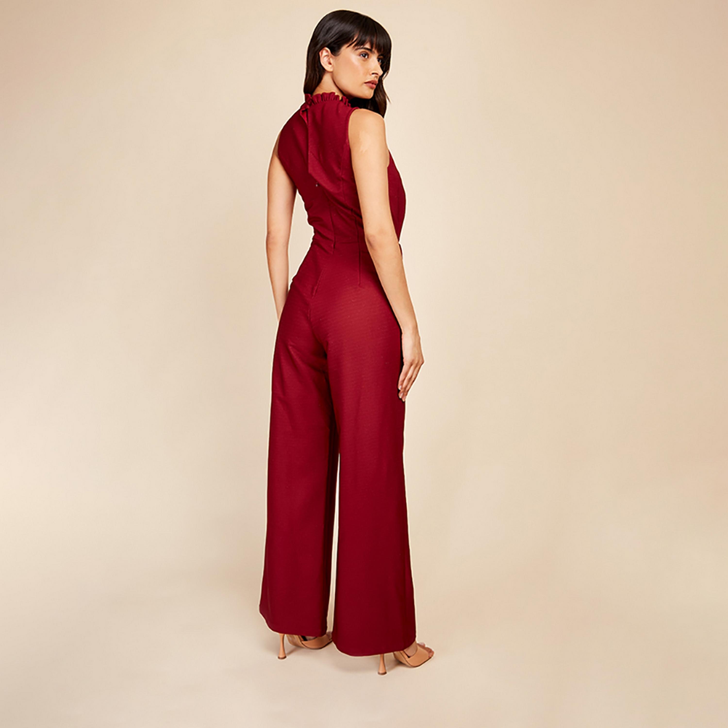 Little Mistress Cherry Plain Frilled Neck Women's Jumpsuit-women-clothing-jumpsuits-image-4
