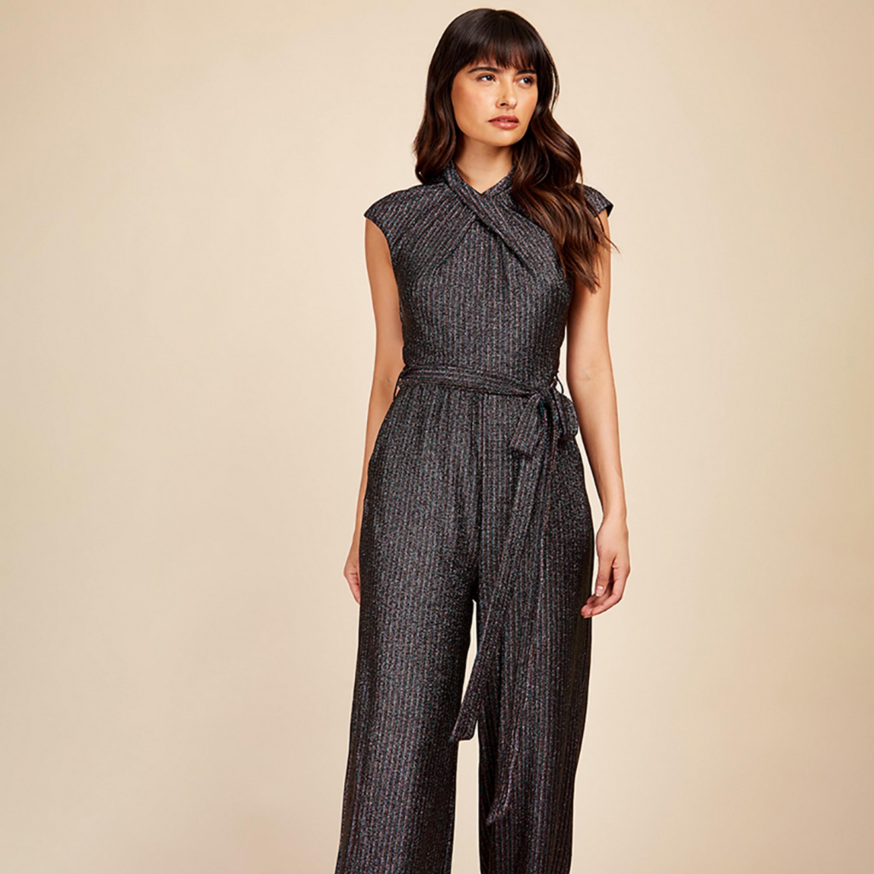 Little Mistress Black Patterned Twist Neck Cap Sleeves Women's Jumpsuit-women-clothing-jumpsuits-image-3