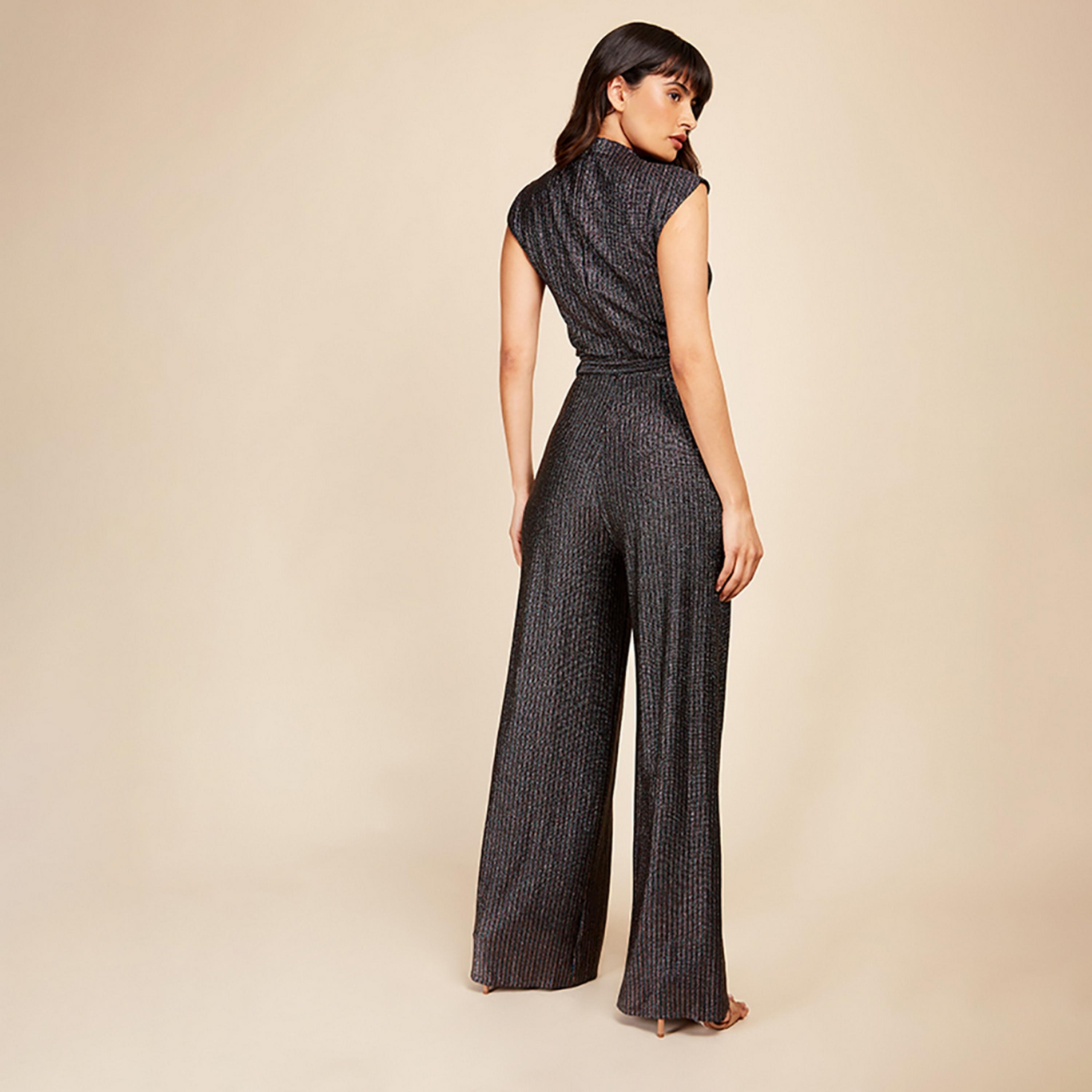 Little Mistress Black Patterned Twist Neck Cap Sleeves Women's Jumpsuit-women-clothing-jumpsuits-image-4