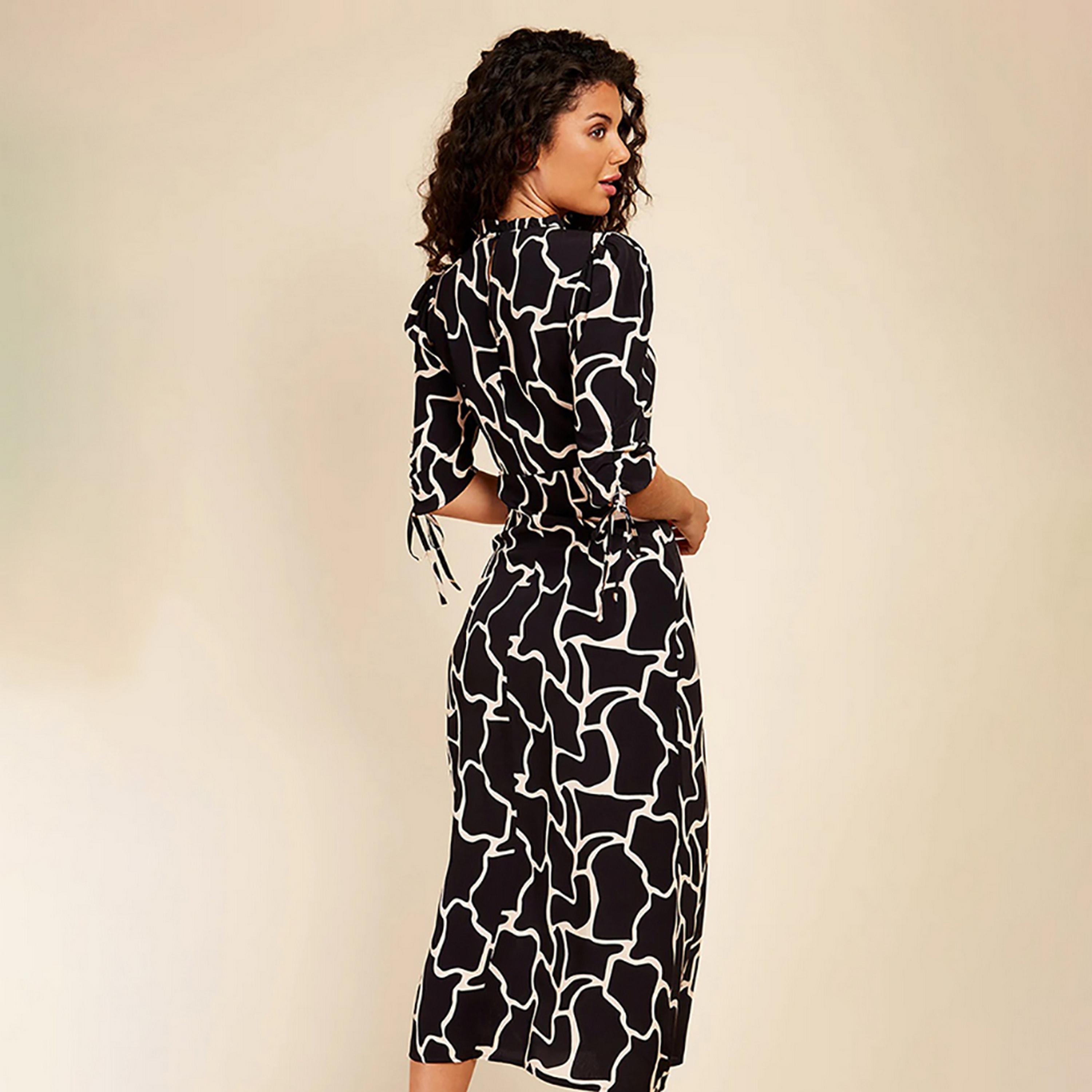 Little Mistress Black Patterned Mock Neck Straight Midi Women's Dress-women-clothing-dresses-image-4